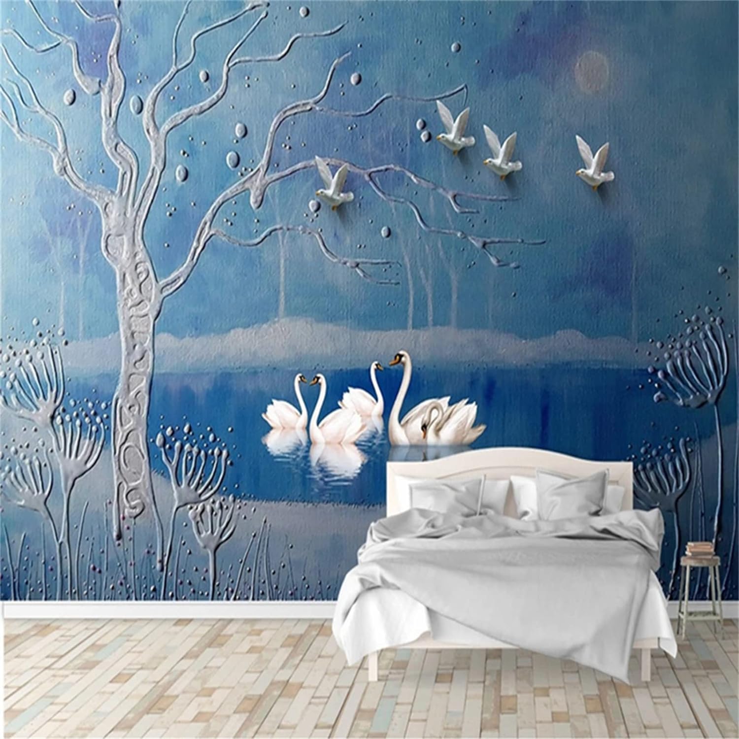 Papier Peint Photo 3D Cygne Autocollant pour Décoration Murale de Salon