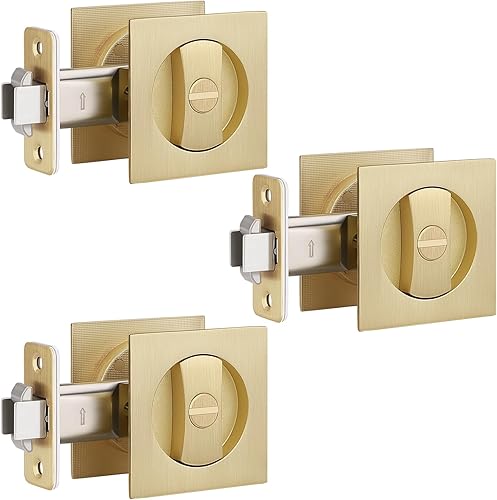 Miniatura 10 de EHOMEWARE Paquete de 1 cerradura de puerta de bolsillo negro mate, herrajes para puerta de bolsillo con llave igual, cerradura de puerta corredera