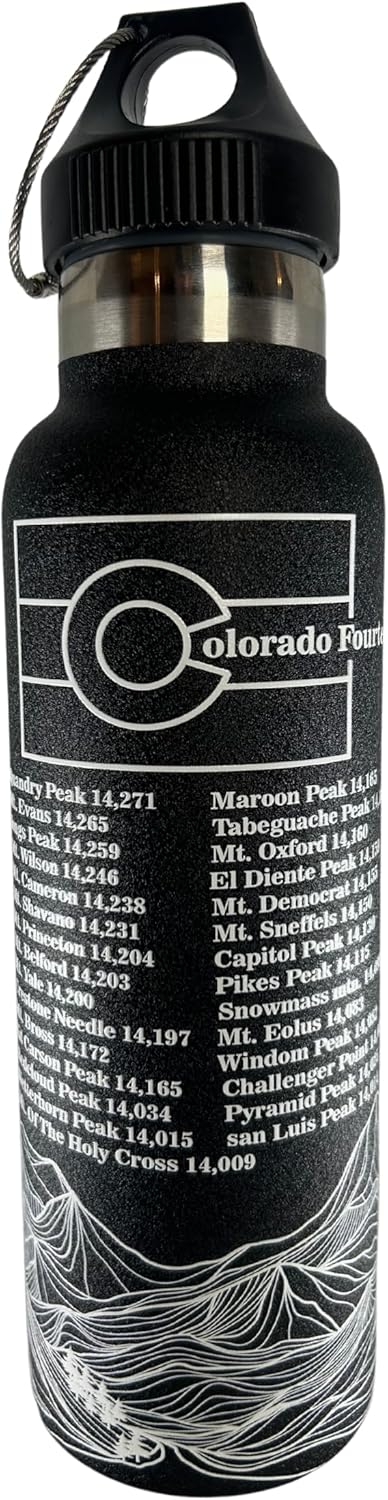 POLAR.GIFTS Colorado 14er's Stainless Steal Water Bottle, Medium, Black