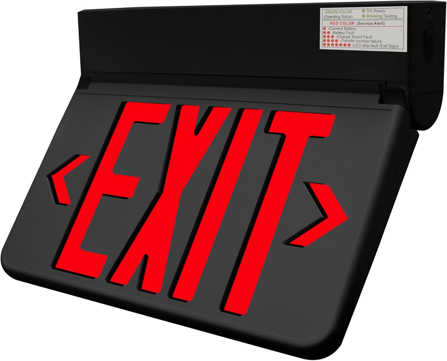LFI Lights® Swinging LED Exit Sign with Vandal-Proof Hinged Design, UL 924 Listed, Self Testing, Red LED, White, High-Impact Housing, 120-277VAC Hardwired with Battery Backup, Optional Double Face and Knock Out Arrows, LEDSWRWST (1, White, Battery Backup)