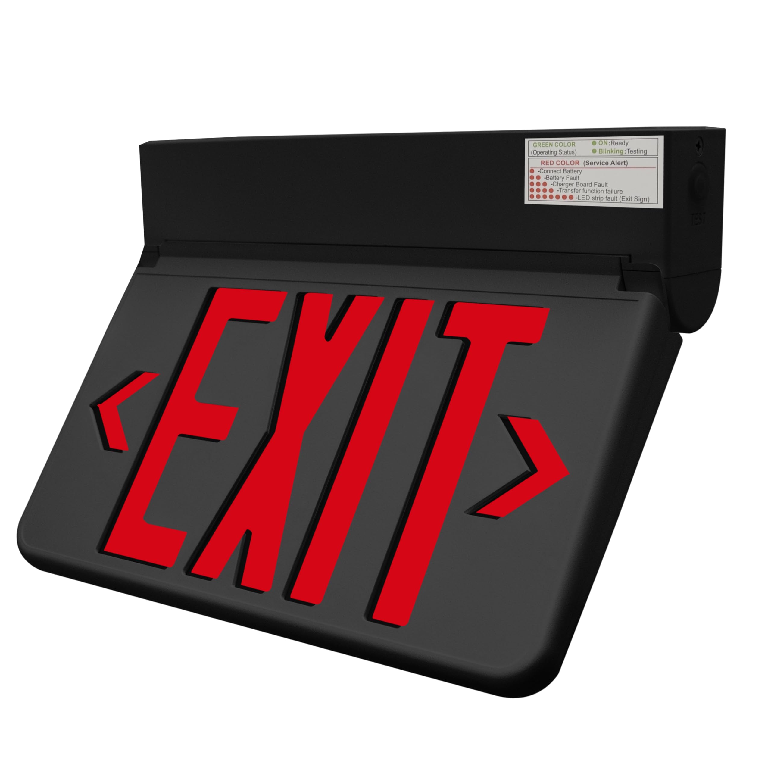 LFI Lights® Swinging LED Exit Sign with Vandal-Proof Hinged Design, UL 924 Listed, Self Testing, Red LED, White, High-Impact Housing, 120-277VAC Hardwired with Battery Backup, Optional Double Face and Knock Out Arrows, LEDSWRWST (1, Black, Remote Capable)