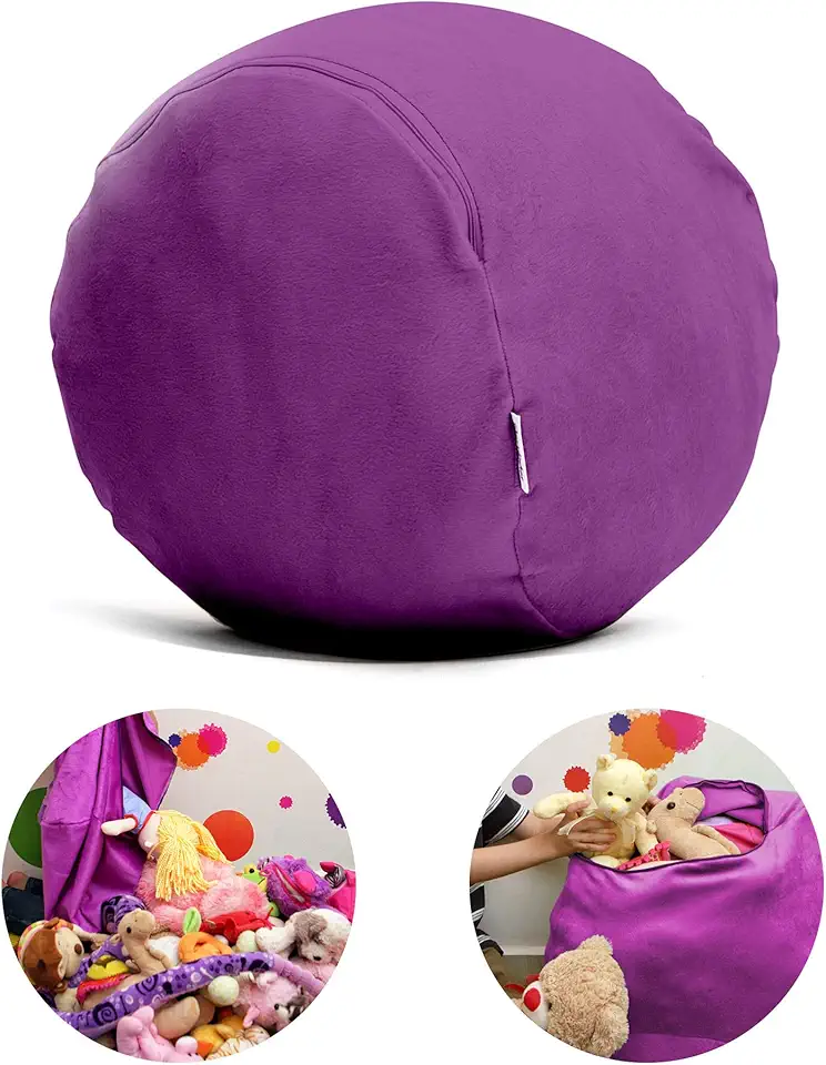 Puff Organizador Infantil para Bichos de Pelúcia Roxo
