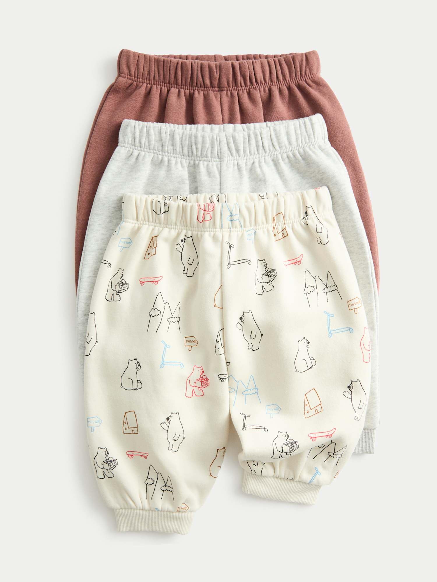 Marks & Spencer 3er-Pack Baby Jogginghosen mit Bärenmuster – Baumwollreich – Unisex für Jungen & Mädchen