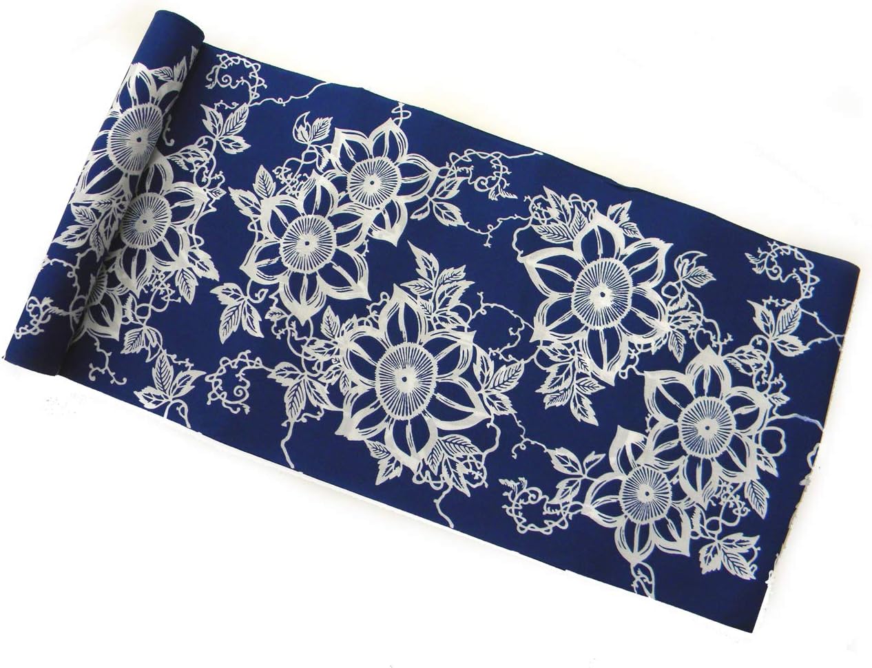 竺仙 コーマ地 浴衣反物 紺 雪輪に梅・撫子 竺仙 コーマ地 浴衣反物 紺 雪輪に梅・撫子 竺仙 コーマ地 浴衣反物 紺