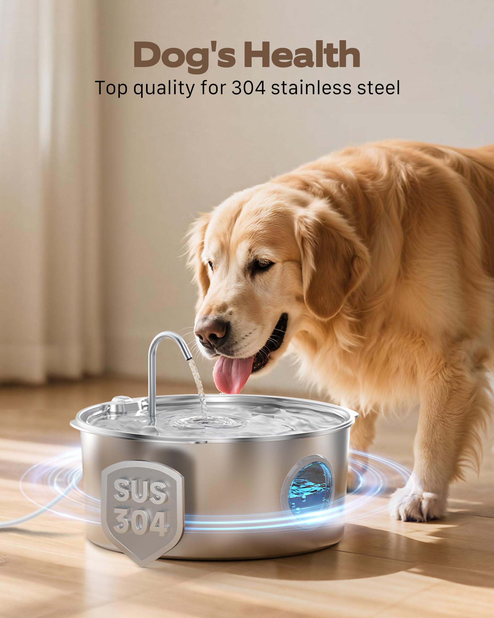 Dog Water Fountain for Large Dogs: Stainless Steel Dog Fountain Water Bowl - 3.2Gal/406oz/12L Super Quiet Big Cat Water Fountain with Visual Water Level -Great for Large Dogs Cats and Multi-Pet Home - image 2