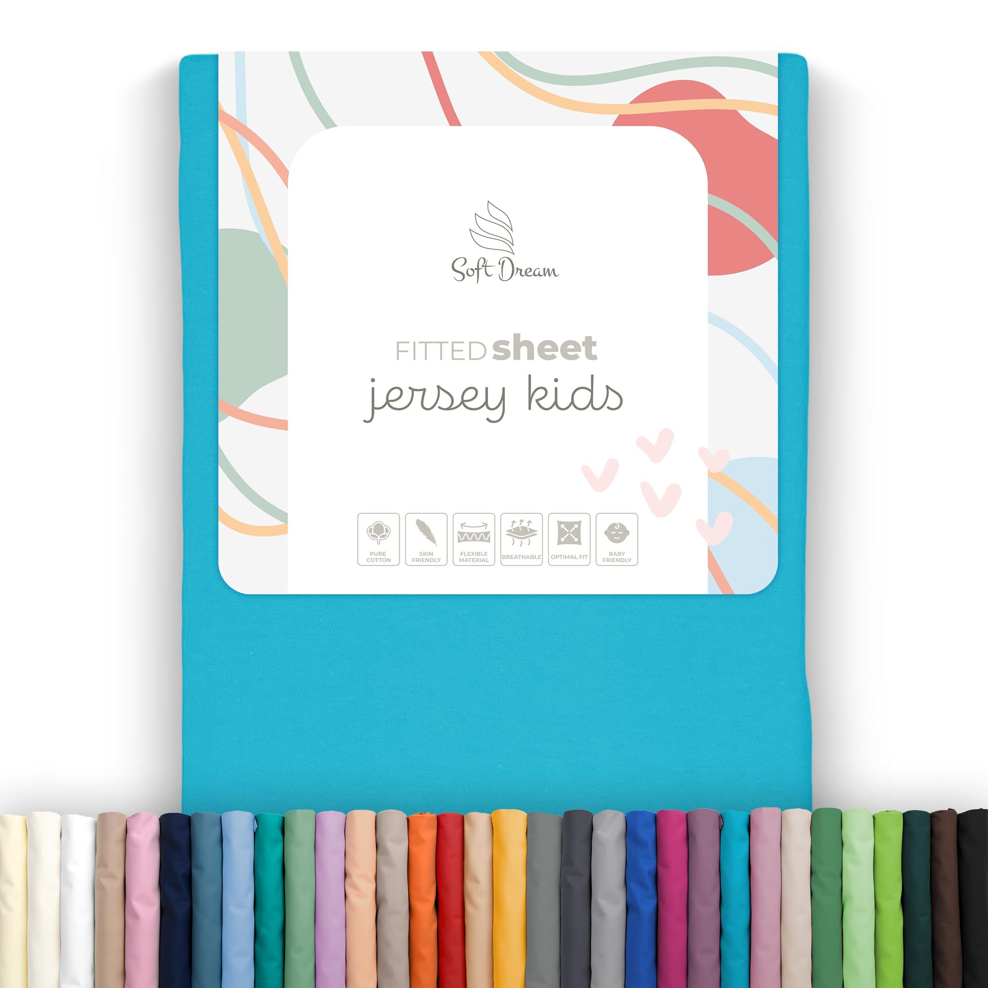 Soft Dream Fitted Sheet 90 x 200 cm - Premium Quality - 100% Combed Cotton Jersey - Fitted Sheet for Cot Junior Bed - OekoTex Certified - Made in EU - Turquoise