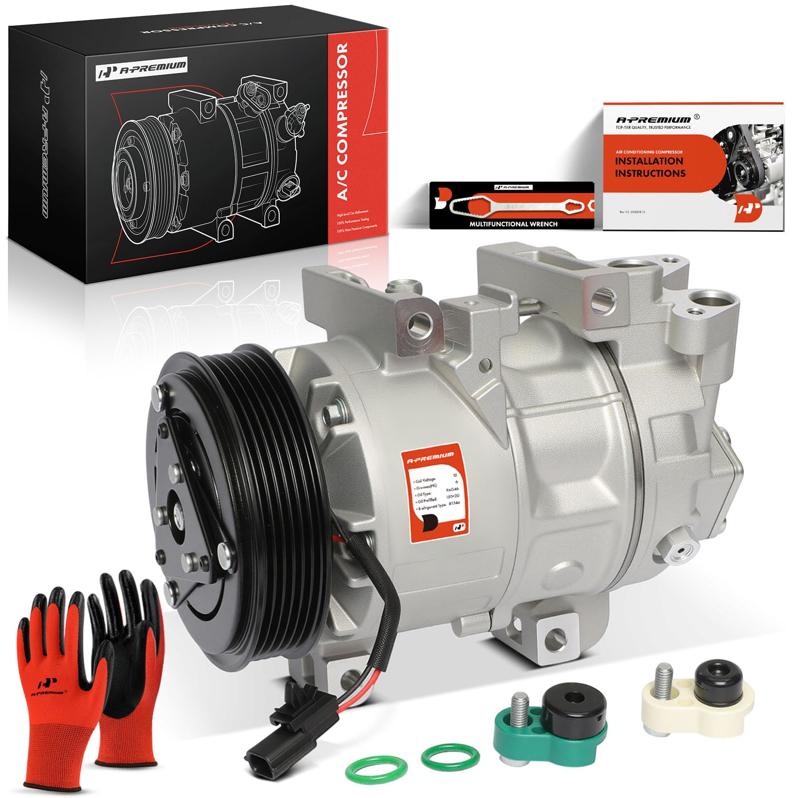 A-Premium Air Conditioner AC Compressor with Clutch Compatible with Nissan Altima 2.5L 2013-2018, VCS141C Style, 6 Grooves