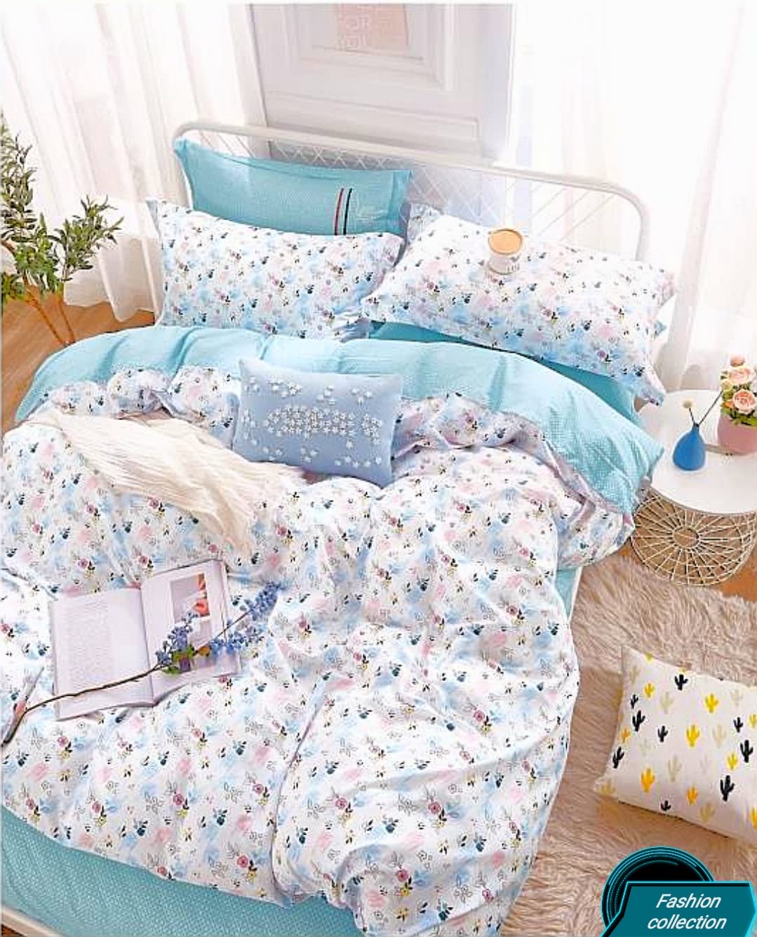 "striped" duvet cover 6pcs king size 220x240 fitted bed sheet with 4 pillow covers cotton bedding set (A3, King)