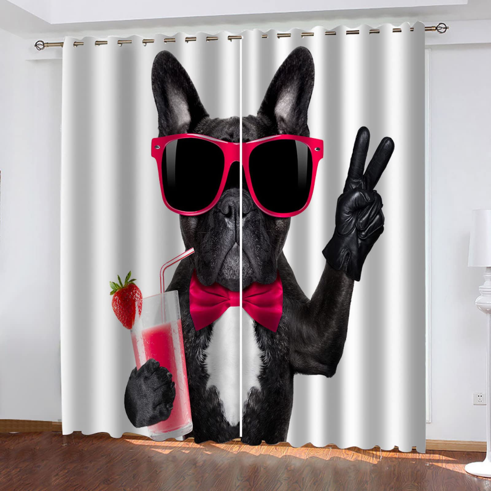 WSSZLH Blackout Curtains For Bedroom White & Dog & Juice Curtain 3D Bedroom Curtain Balcony Decor Living-room Drapes Eyelet Blackout Curtains 2 x B 46 x H 90 inch