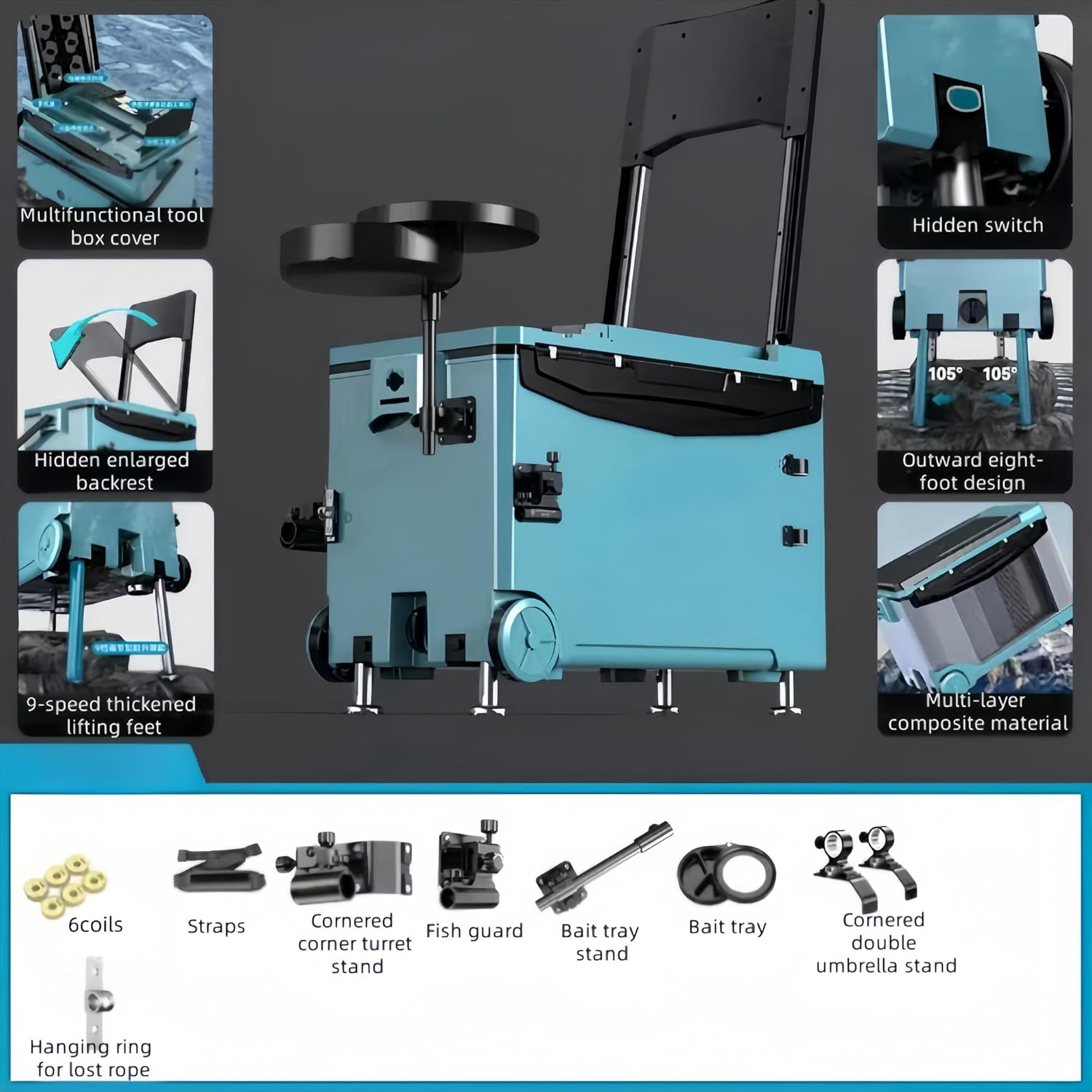 Fishing Tackle Box, Material Carbon Fishing Box,Outdoor Multi-Function Fishing Box,Double-Layer Fishing Tackle Box (B1)
