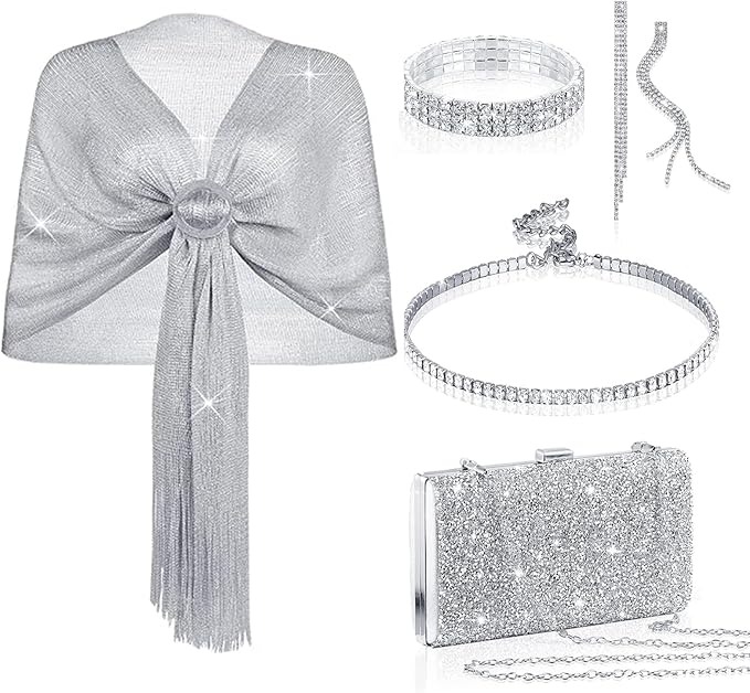 Juego de 5 Piezas Joyería para Mujer, Conjuntos de Joyería de Cristal, Collar y Conjunto de Pendientes de Mujer Juego de collar y aretes, Regalo de Boda Cumpleaños de San Valentín para Mamá Esposa Amante