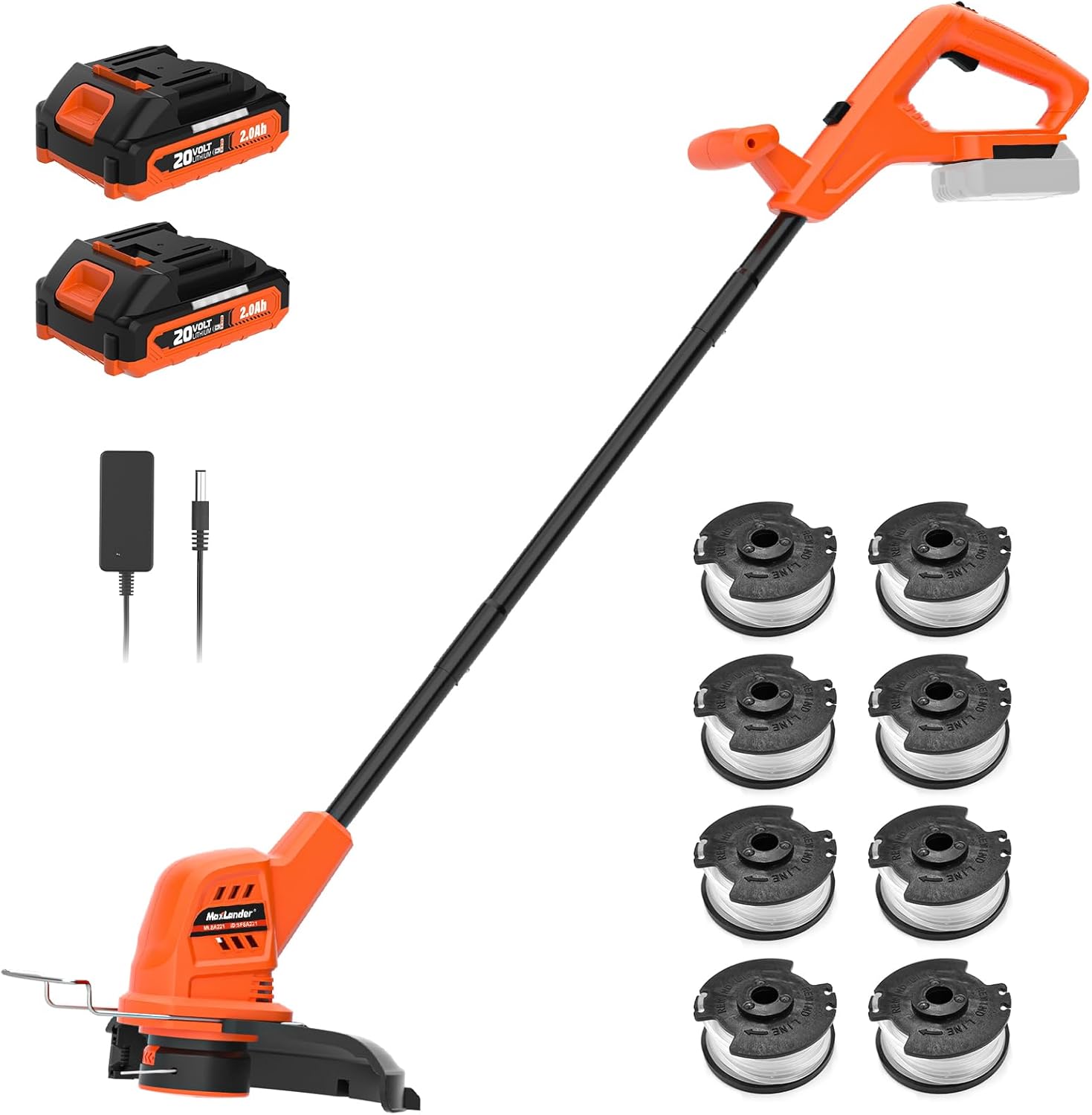 MAXLANDER Weed Wacker Cordless, 20V 10 Inch Weed Wacker Battery Operated, Lightweight String Trimmer and Edger Trimmer with 8 Pcs Replace Spool Trimmer Lines, 2x2.0 Ah Battery and Charger Included