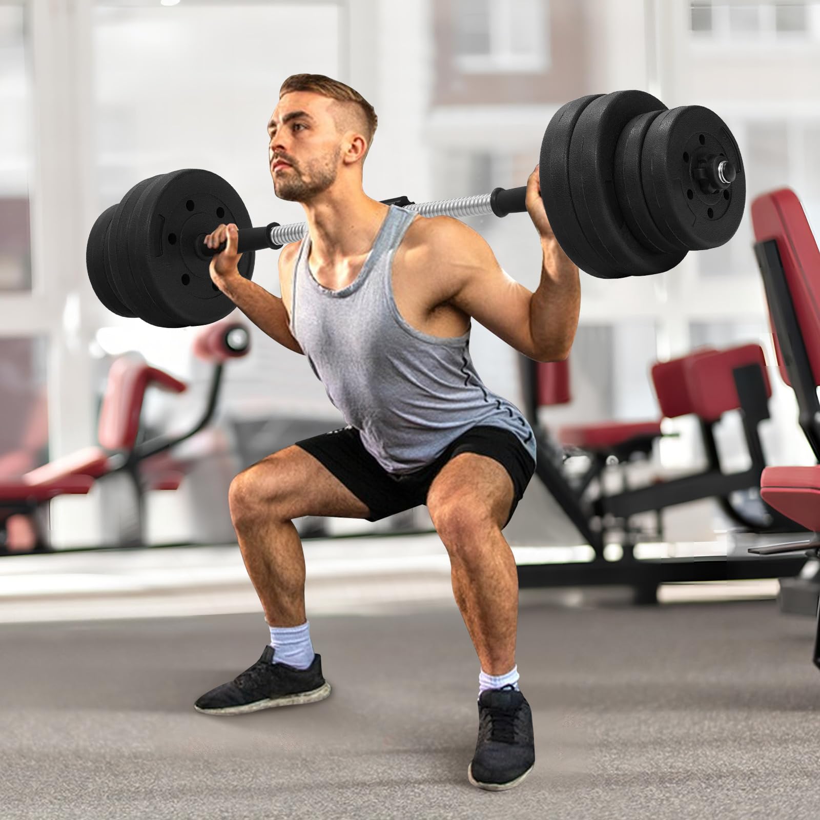 GYMAX Manubri Palestra Regolabili, Set Pesi Palestra 30 KG, Manubri, Bilancieri Regolabili Palestra Casa con Barra Bilanciere e 16 Dischi, per Fitness Casa e in Palestra