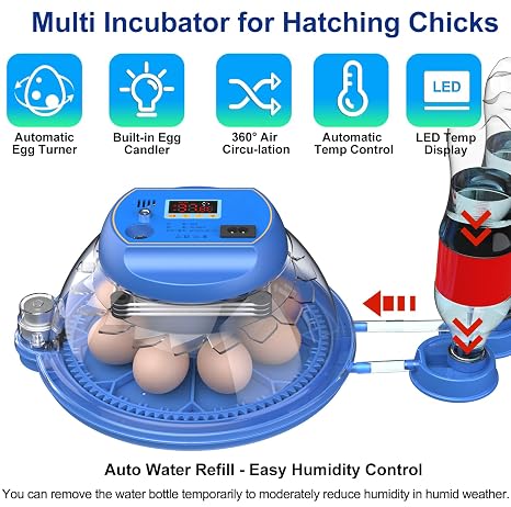 Incubators for Hatching Eggs, Eggs Incubator with Automatic Egg Turning and Auto Water Adding with Egg Candle, Incubator for Chicken Eggs with 2 Egg Trays