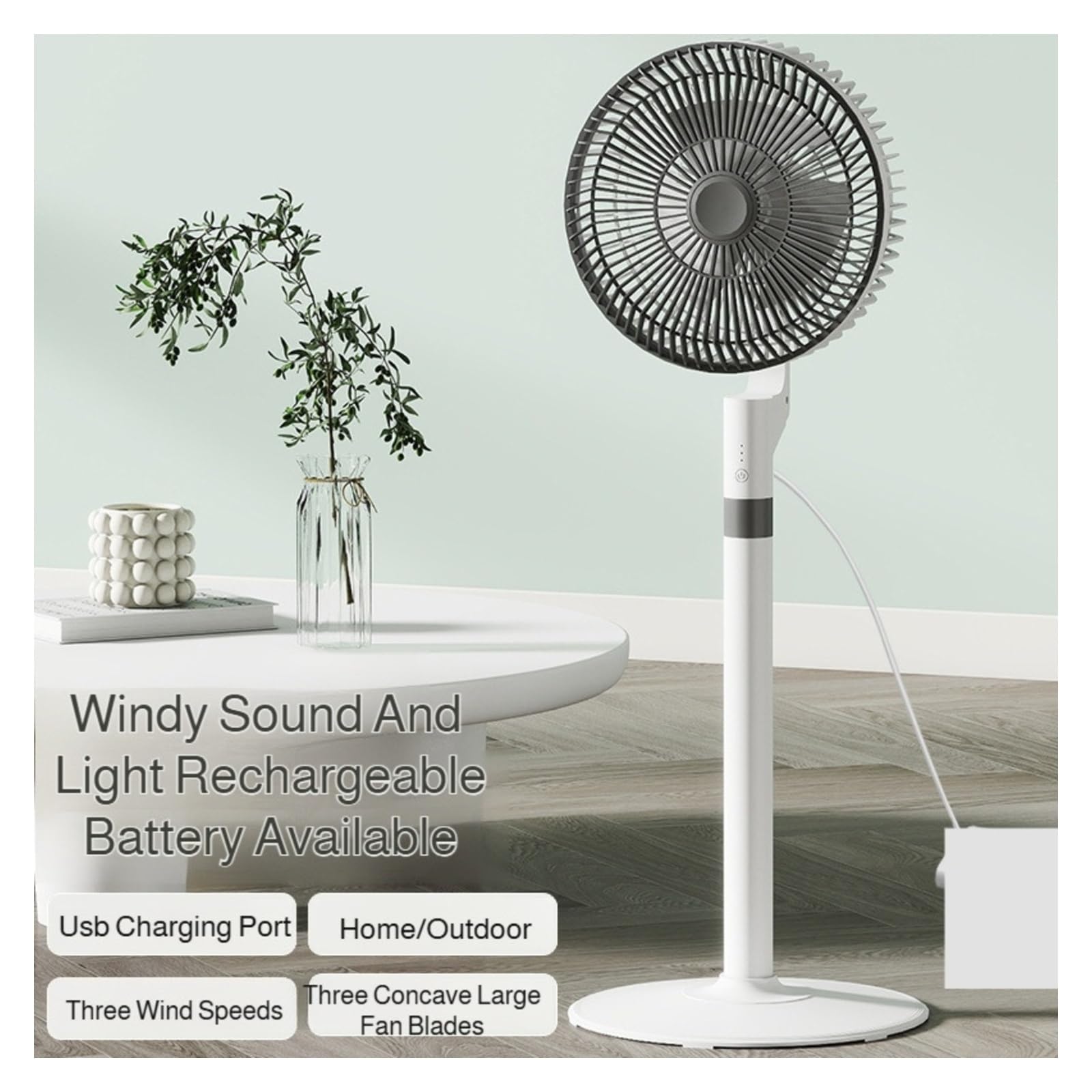 Ventiladores de piso, Ventilador de circulación de aire para el hogar, escritorio, silencioso, eléctrico, suelo de alto viento, portátil, potente, ahorro de energía, casa de alquiler(White)