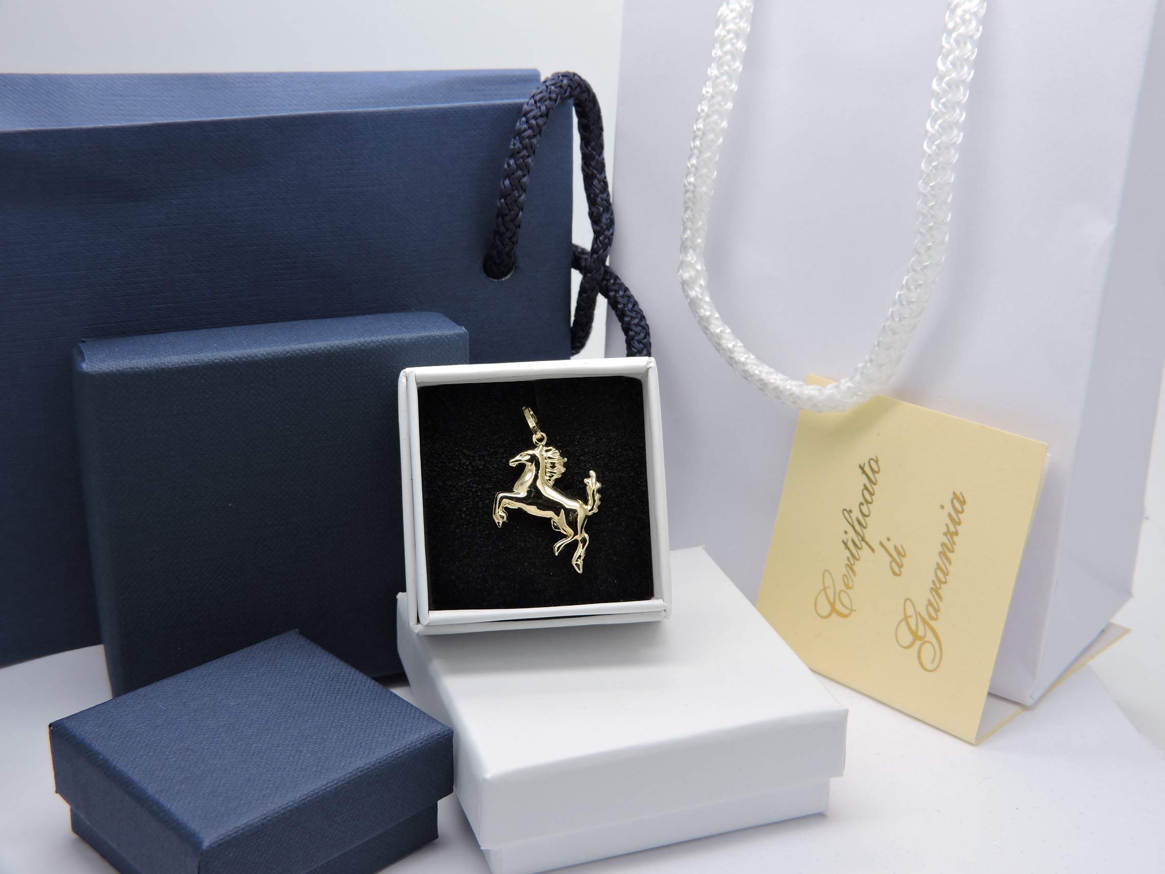 Ciondolo in Oro Giallo 18kt (750) Pendente Cavallo Cavallino Rampante Uomo Donna Bambini