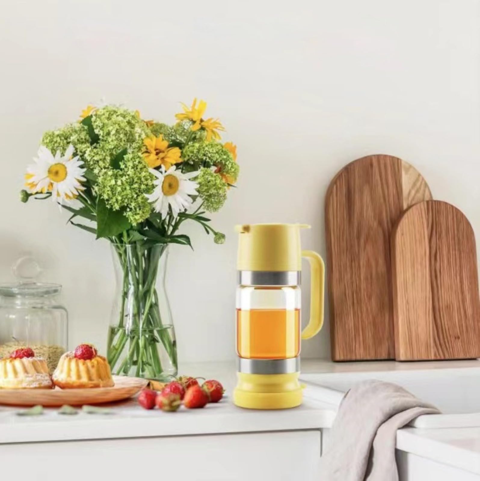 Dispenser per miele antigoccia, barattolo per miele da 10,65 once, coperchi superiori e inferiori rimovibili, dispenser per miele che mantiene il miele fresco, accessorio da cucina per conservare miel