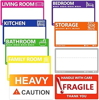 400 PCS 3.5 x 2 Inch Large Moving Labels for Boxes, 9 Color Coded Moving Stickers, Packing Boxes for Moving Supplies Labels with Writable Notes Areas Heavy Fragile Stickers
