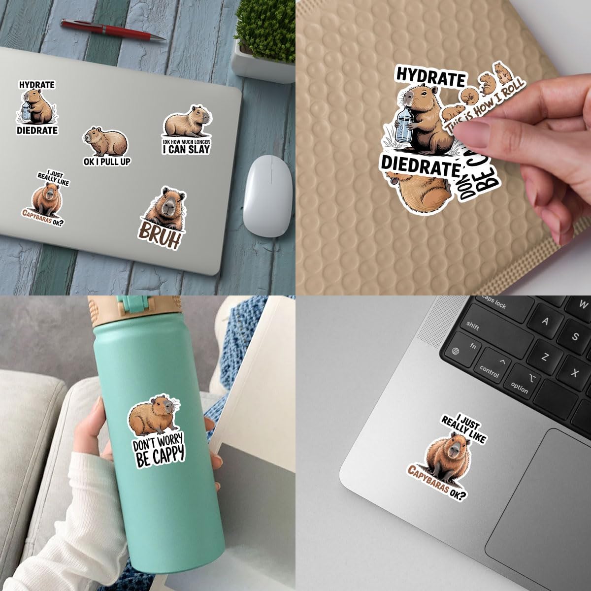 (10Pcs-3in) Capybara Stickers Pack – “Capybara is My Spirit Animal”, “Don’t Worry Be Cappy”, “I was Thinking About Capybaras” – Cute Waterproof Vinyl Decals for Laptop, Water Bottle, Notebook - Image 6
