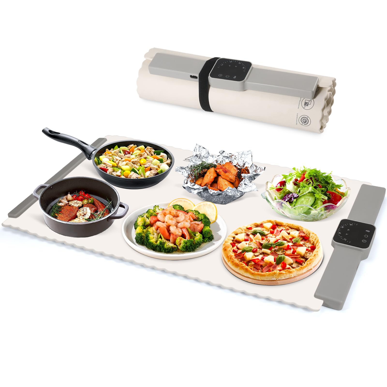 Food Warming Mat for Buffet, LNAKIO Electric Warming Tray,Silicone Heating Mat with 5 Temperature Levels& Auto Shut-Off Keep Food Warm at Party,Food Warmers for Parties, Gatherings,Everyday Use