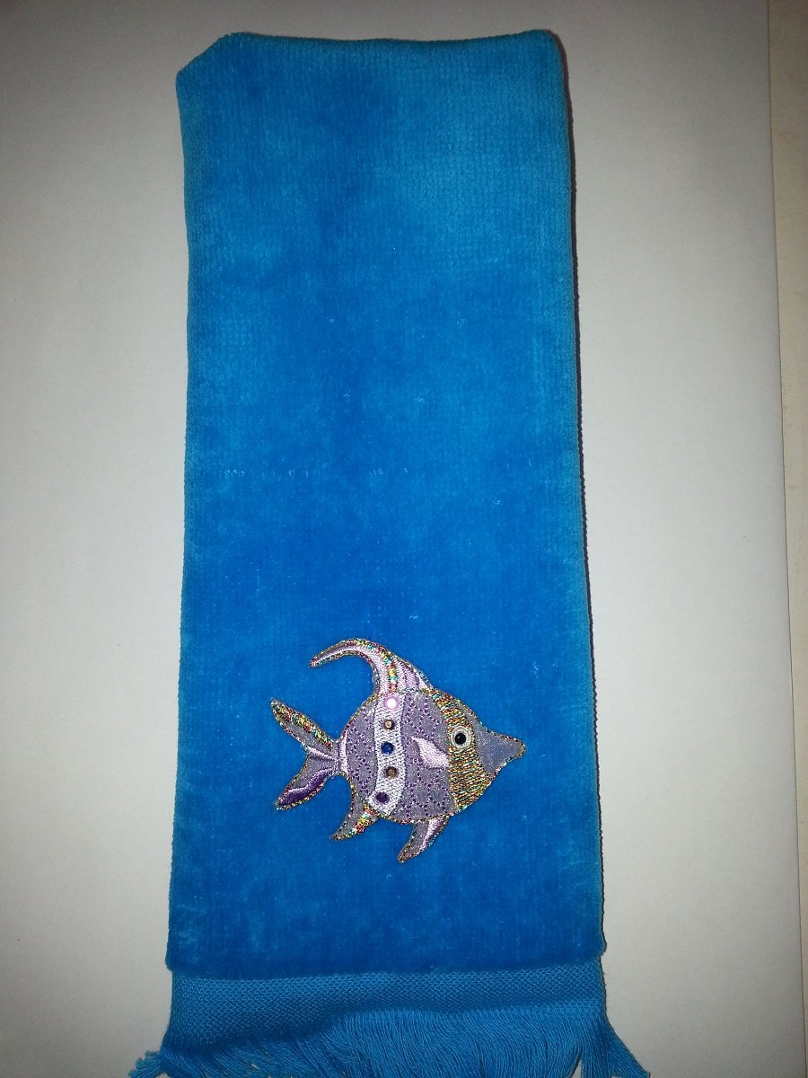Tropical angel Fish Towel aqua vintage fingertip sparkly
