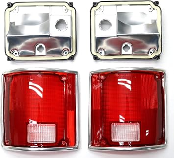 New Tail Light Assembly with Chrome Trim Compatible with Chevrolet C10 C20 C30 1973-1987 and Compatible with GM 1500 2500 3500 Truck Pickup Suburban Blazer Jimmy