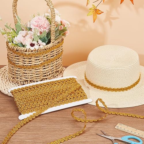Miniatura 5 de PH PandaHall 13.5 yardas39.4 ft dorado Gimp Trenza, 0.43 pulgadas0.433 in de tela plana decorativa de rollo metálico cinta trenzada cinta de
