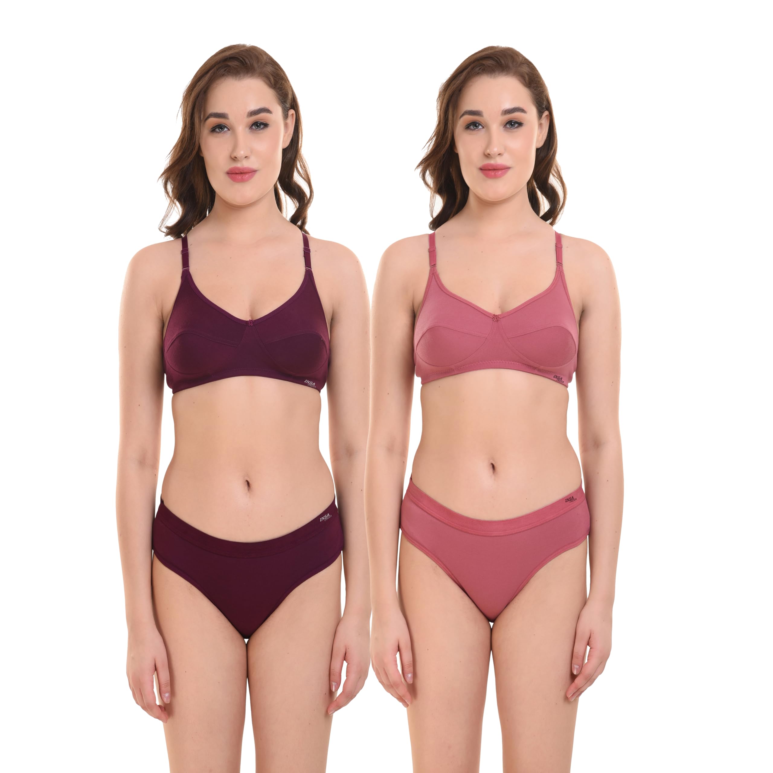 insa india Pack of 1 Women's & Girls Non Padded Bra Panty Set Full Coverage Non Wired,Cotton Blend Fabric, Back Closure, Colour-picture-30