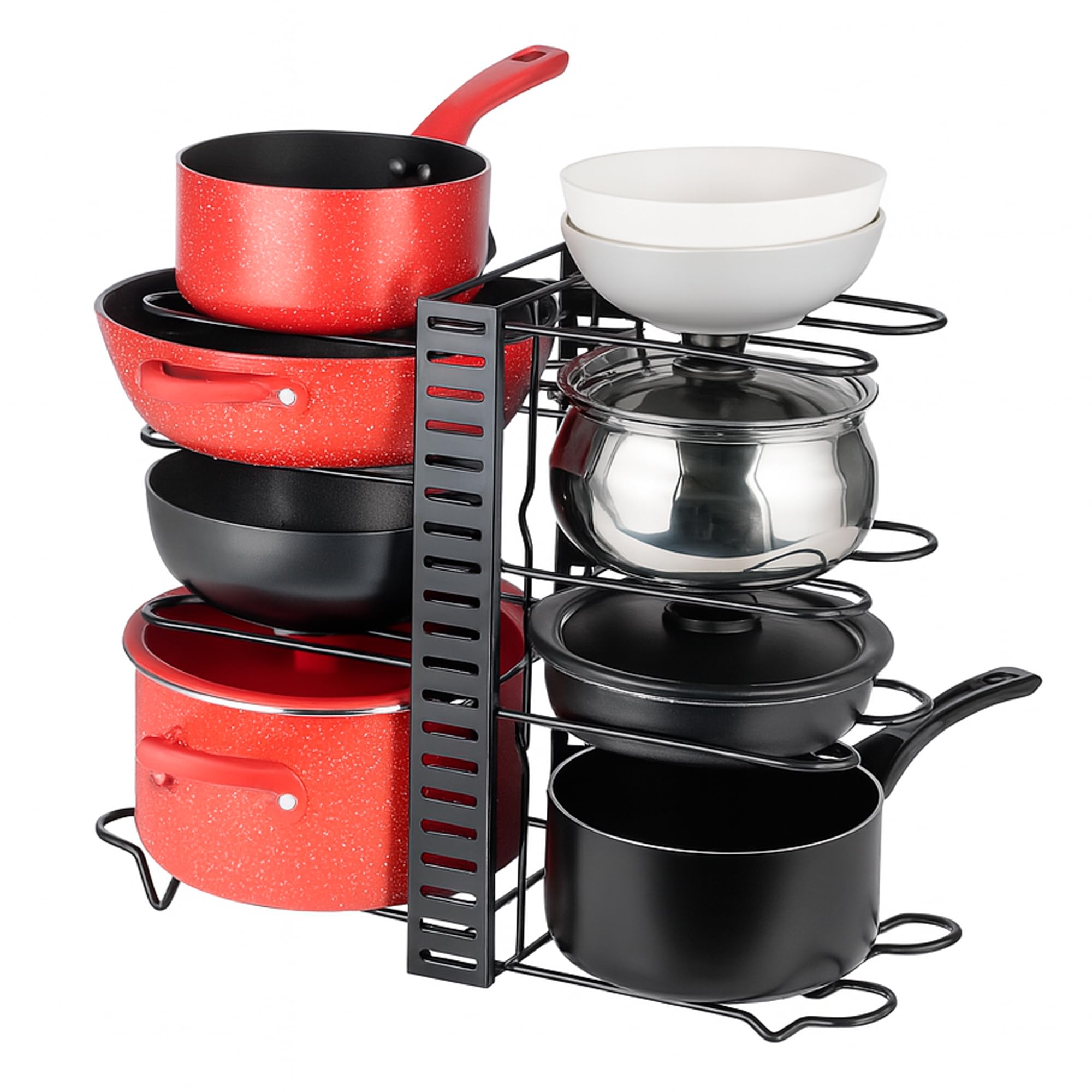 Innoteck Pots & Pans Organiser Rack with 8 Adjustable Dividers, Expandable Pan & Lid Storage Holder for Kitchen Cupboards, Cabinets & Pantry – Matt Black, 54.5 × 20 × 42cm