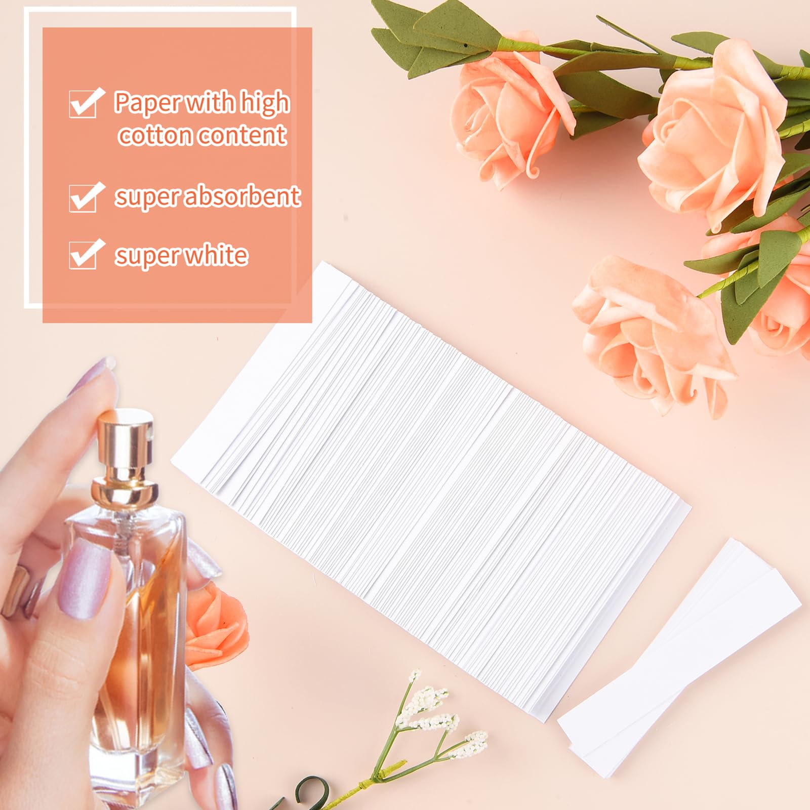 Prasacco 200 tiras reactivas de perfume, tiras de prueba de perfume, probador de aromaterapia, papel blanco rectangular de prueba de perfume para mujeres y hombres, prueba de aceites esenciales,