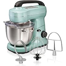 Hamilton Beach Electric Stand Mixer, 4 Quarts, Dough Hook, Flat Beater Attachments, Splash Guard, 7 Speeds with Whisk, Easy-Carry Top Handle, Aqua