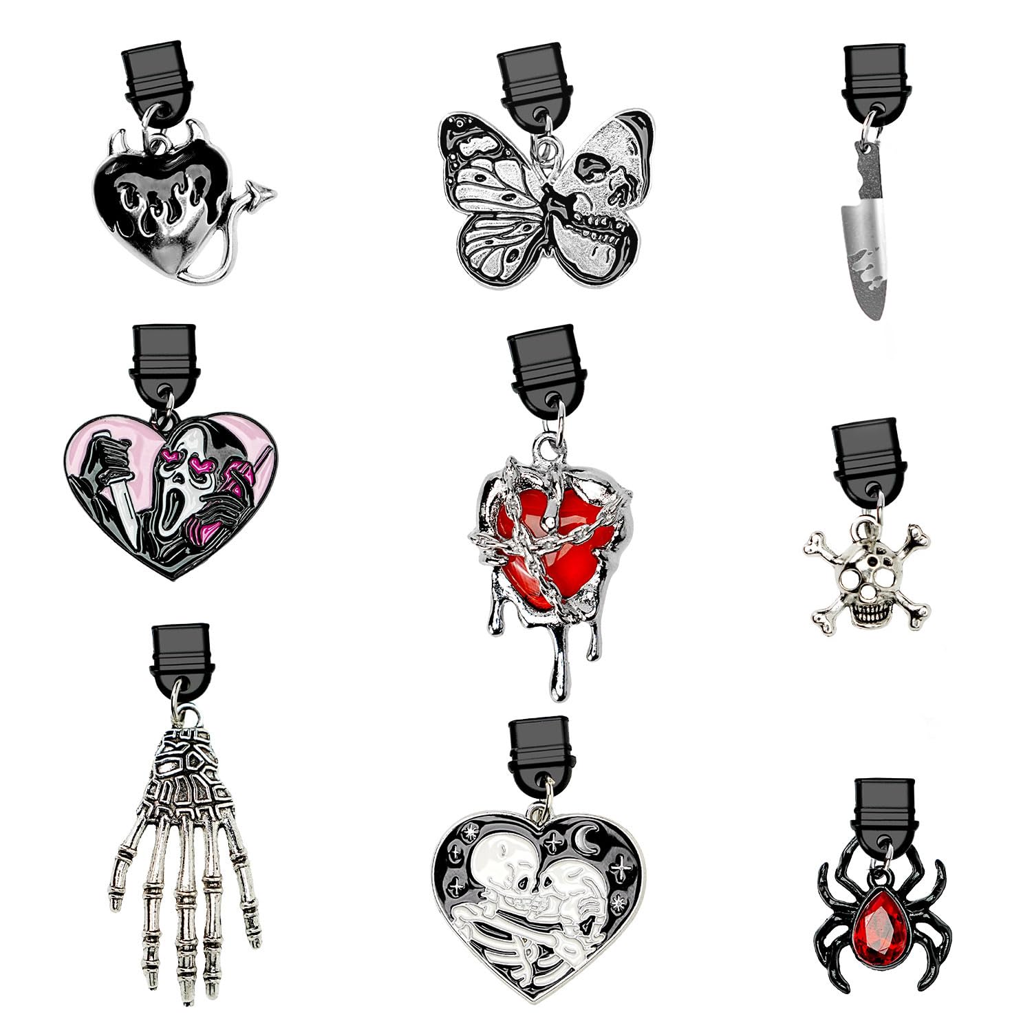 9pcs Halloween Kindle Dust Plug Charms Type C,Ghost Skeleton Usb C Plug Covers for iPhone 15/16/17 Pro Max/Plus,Goth Phone Charging Port Cleaner Protectors for iPad, Earphones, Switch 2,Black Bloody Knife Phone Charm for Paperwhite Colorsoft Accessories