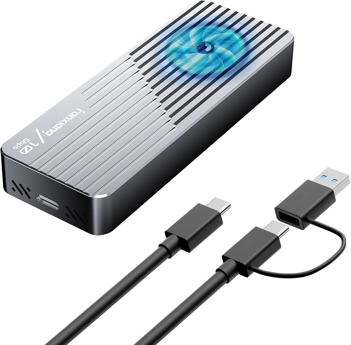 fanxiang M.2 NVMe Enclosure, With Built-in Cooling Fan System SSD Enclosure, USB 3.2 Gen2 10Gbps, Up to 4TB M Key/B+M Key, With USB C to C and USB A to C Cables for 2230/2242/2280—MD85