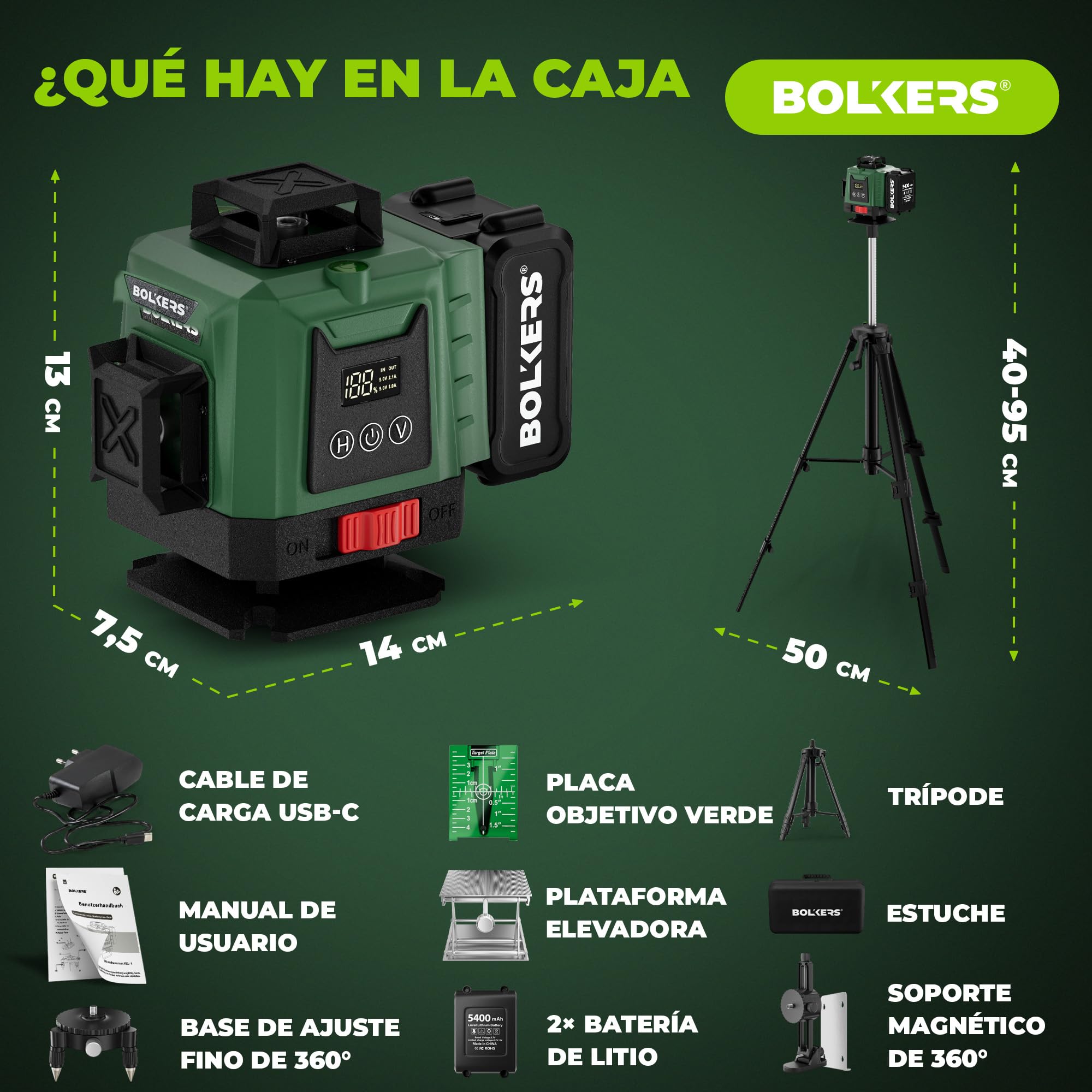 ProLaser 4x360° Nivel Láser de Líneas Cruzadas con Trípode - Láser Verde Autonivelante, Nivel Láser Construcción, 16 Líneas, 2 Baterías, Estuche & Accesorios para Azulejos, Pared & Instalación