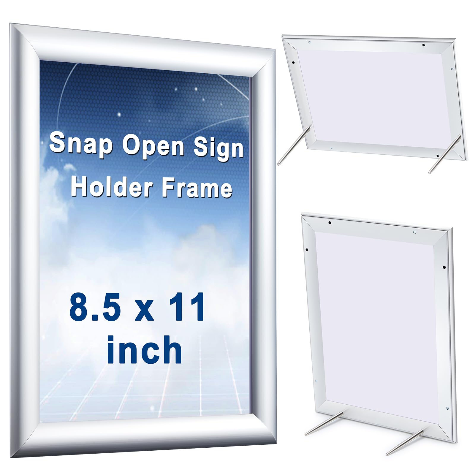 Blulu 2 Pcs Silver, 8.5 x 11 Inch, Front Load Easy Open Snap Frame Poster/picture Frame, Metal Frame, Snap Open Sign Holder Frame, Wall Mount or