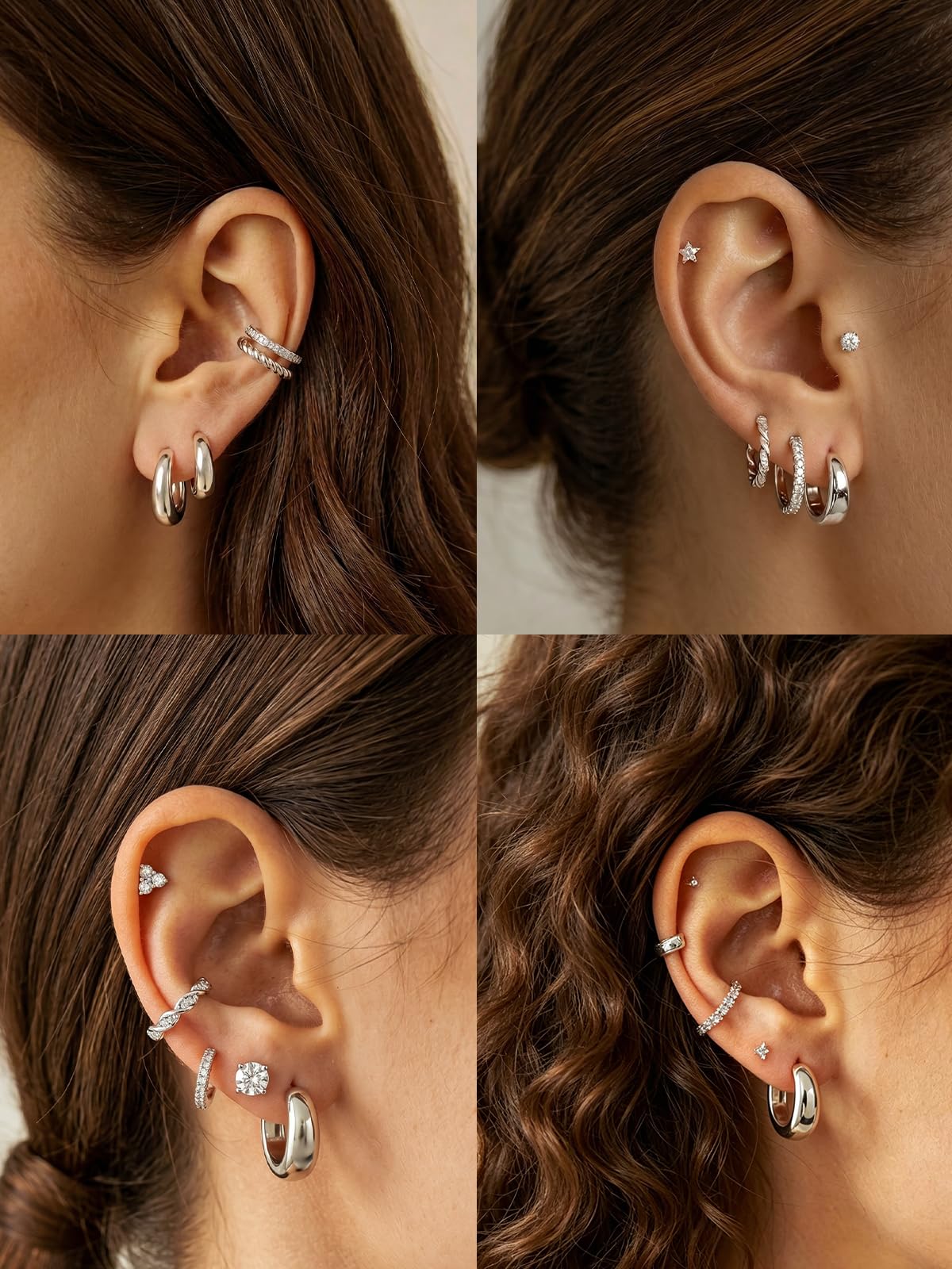 Silvora Orecchini Cerchio Argento 925, Orecchini Piccoli Eleganti a Cerchio Donna Argento Oro Nero 8/10/12/14mm