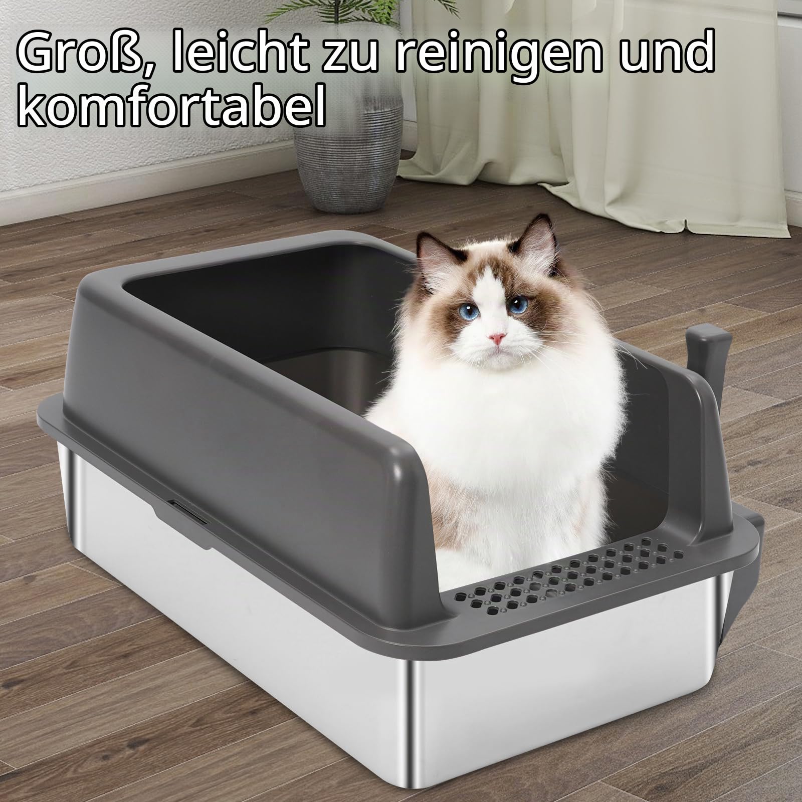 2-Packung XL Katzenklo Edelstahl, Edelstahl Katzentoilette für große Katzen, Klebt Nicht an Rückständen, einfache Reinigung