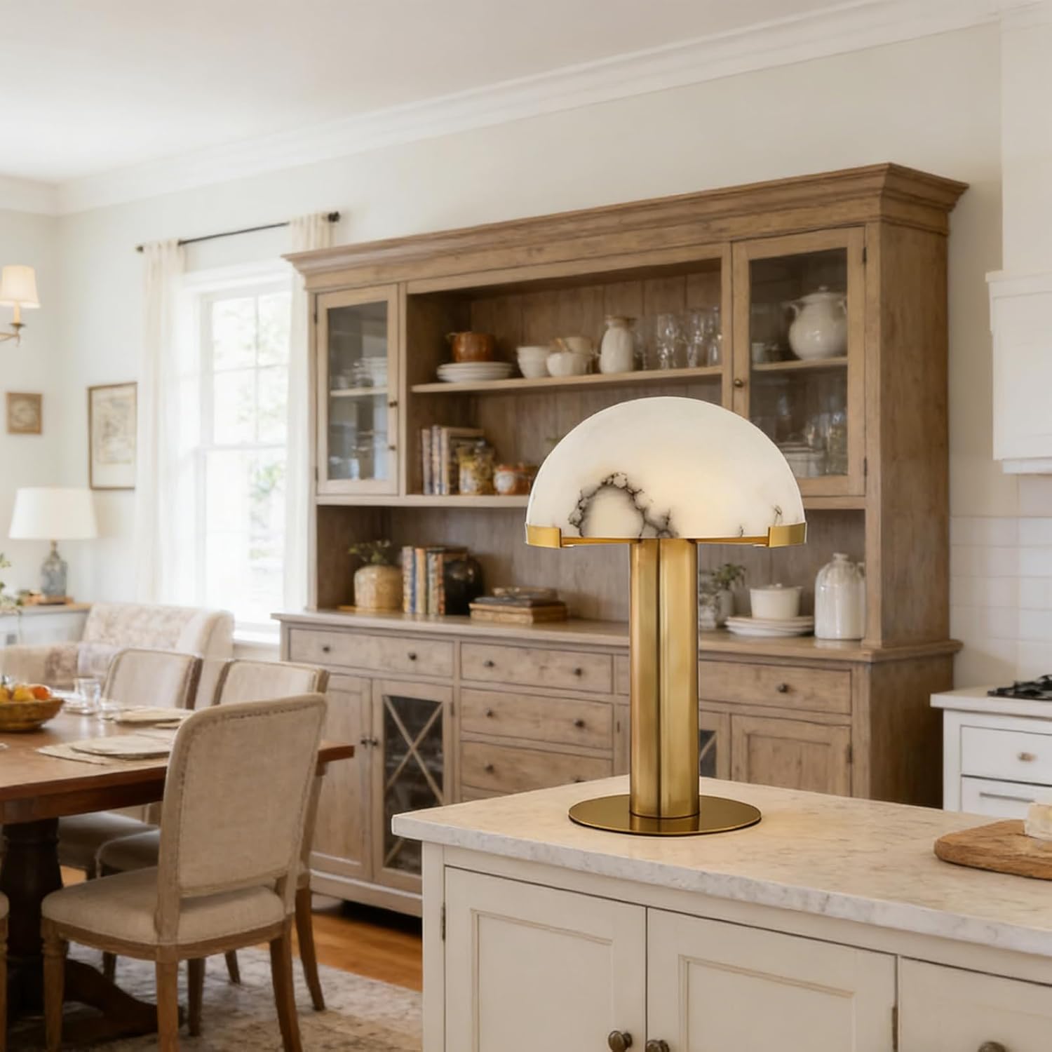 Postmodern Faux Marble Table Lamp, Golden Copper Metal Decorative Lamp Body and a Mushroom Dome Shaped Lamp Shade, for Bedside Reading Lamp in Living Room Bedroom Study Room Office