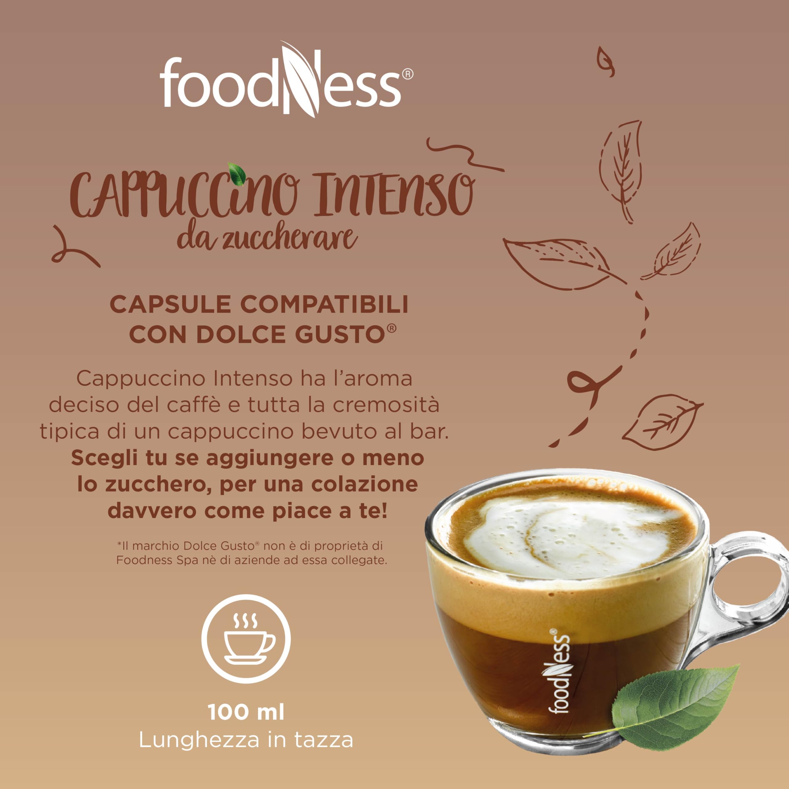 foodNess - 6 Box da 10 Capsule di Cappuccino Intenso, Capsule Compatibili con Sistema Dolce Gusto, Solubile per Bevanda Gusto Cappuccino con Latte e Caffè, Senza Glutine, Lattosio e Zuccheri Aggiunti
