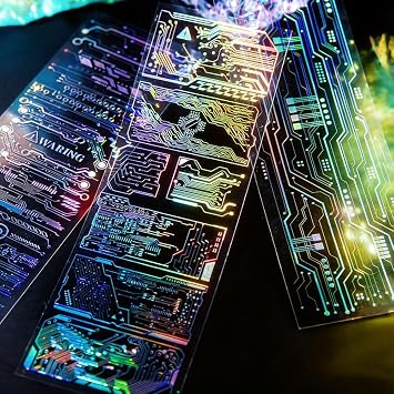 12Sheets Holographic Laser Silver PET Scrapbook Stickers Laser Rain Landscape Star Chain Punk Chip Circuit Korean Sticker Glitter Photocard Deco Stickers For Planner Junk Journal Scrapbooking Supplies