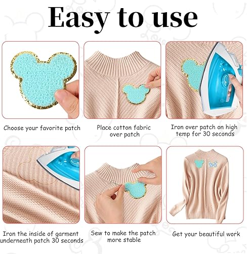 Miniatura 3 de DREMISI - 12 parches de felpilla para ratón, parches bordados con bonitos lazos de ratón para niños, parches bordados para planchar en la rodilla,