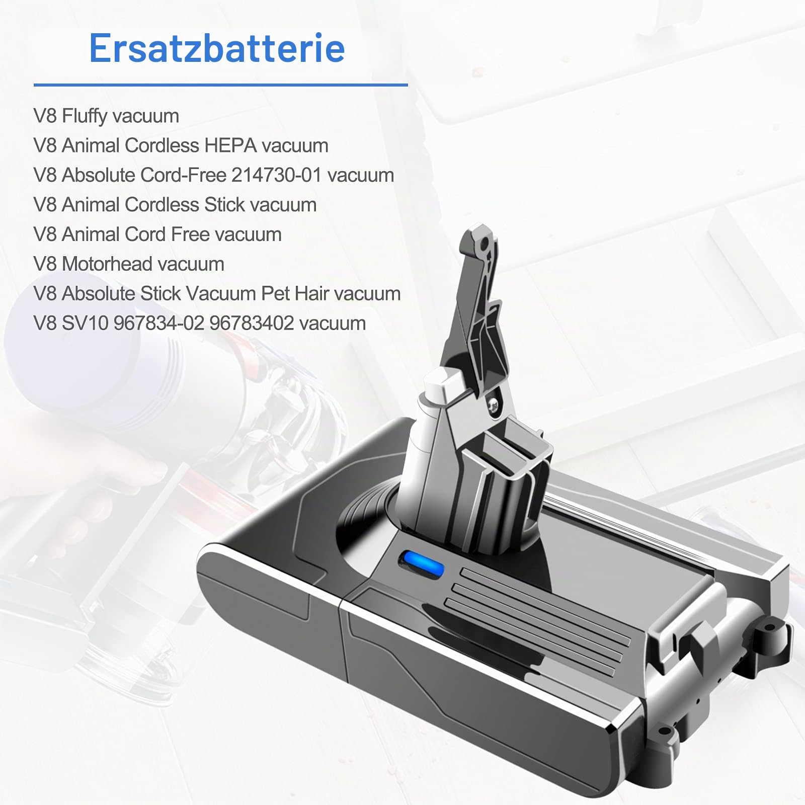 4,5Ah Ersatzakku Kompatibel mit Dyson V8 SV10 Akku Staubsauger V8Absolute, V8Animal, V8Fluffy 214730-01 Li-Ionen Batterie mit Pre-und Post-Motor Filter