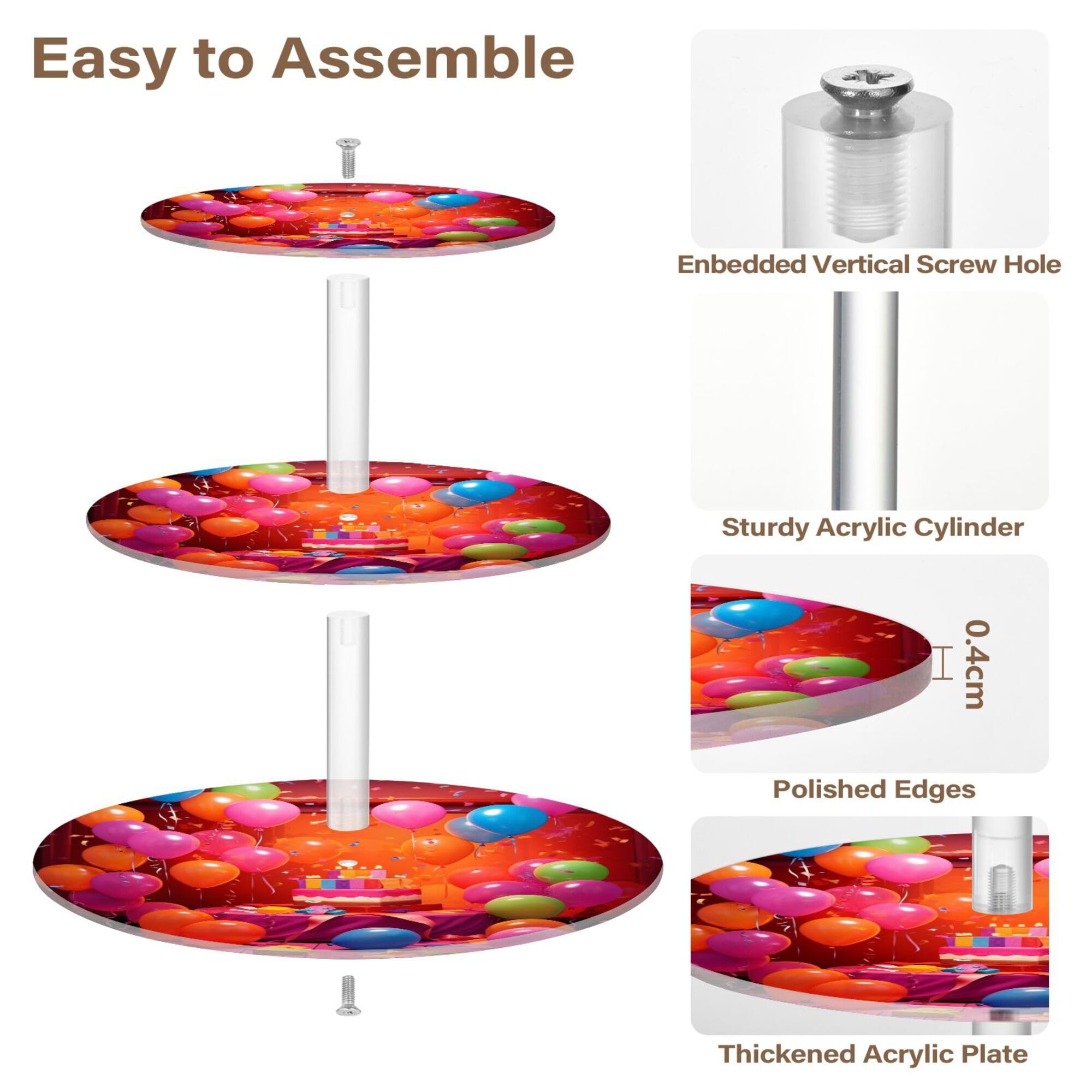 PYBUG Happy Birthday 3 Tier Acrylic Cupcake Stands Tower,Dessert Table Display Set for Tea Party,Wedding,Birthday, Baby Shower