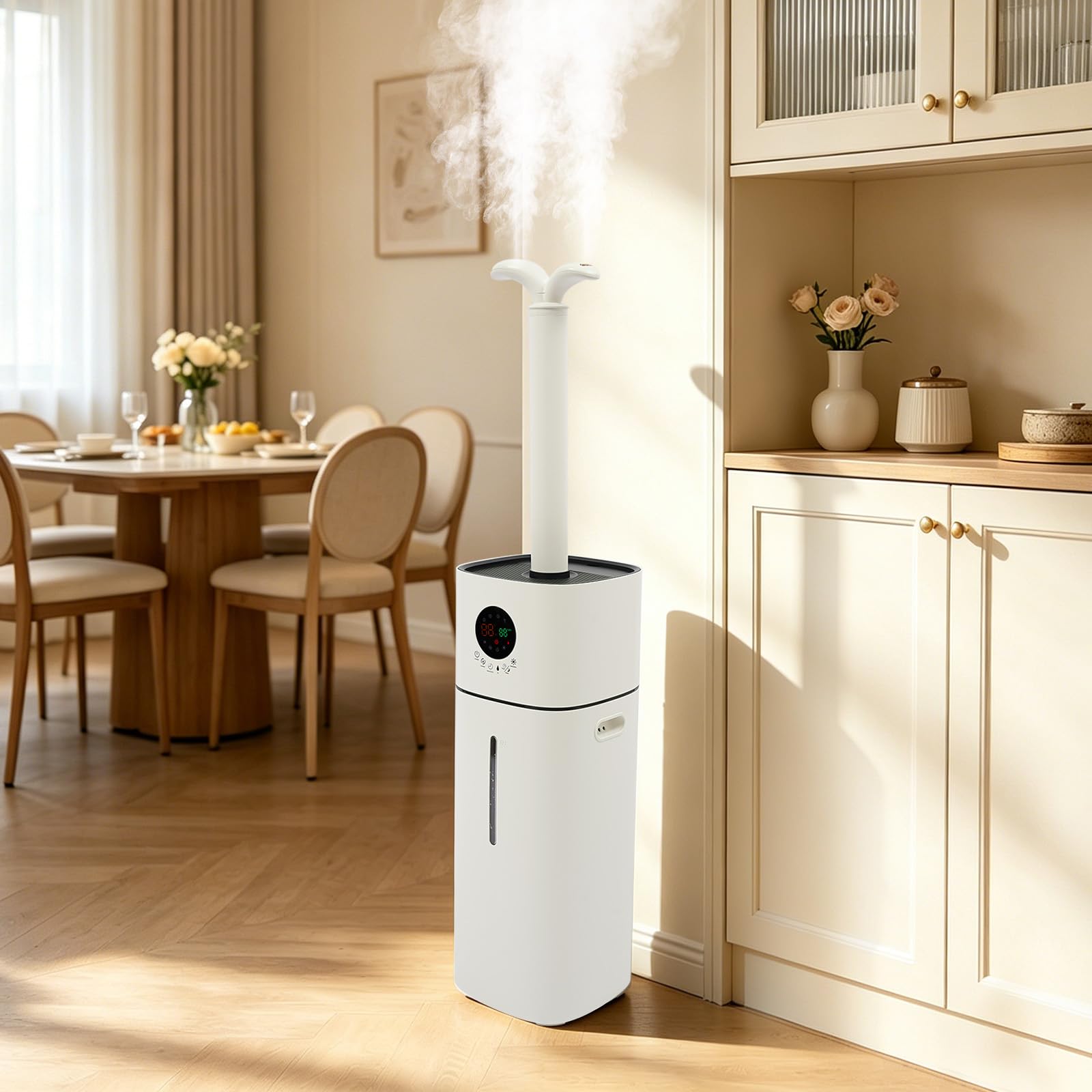Humidificador ultrasónico de 16 litros, relleno superior con pantalla LED y mando a distancia, funcionamiento silencioso (36 – 45 dB), protección contra funcionamiento en seco, apto para salas de