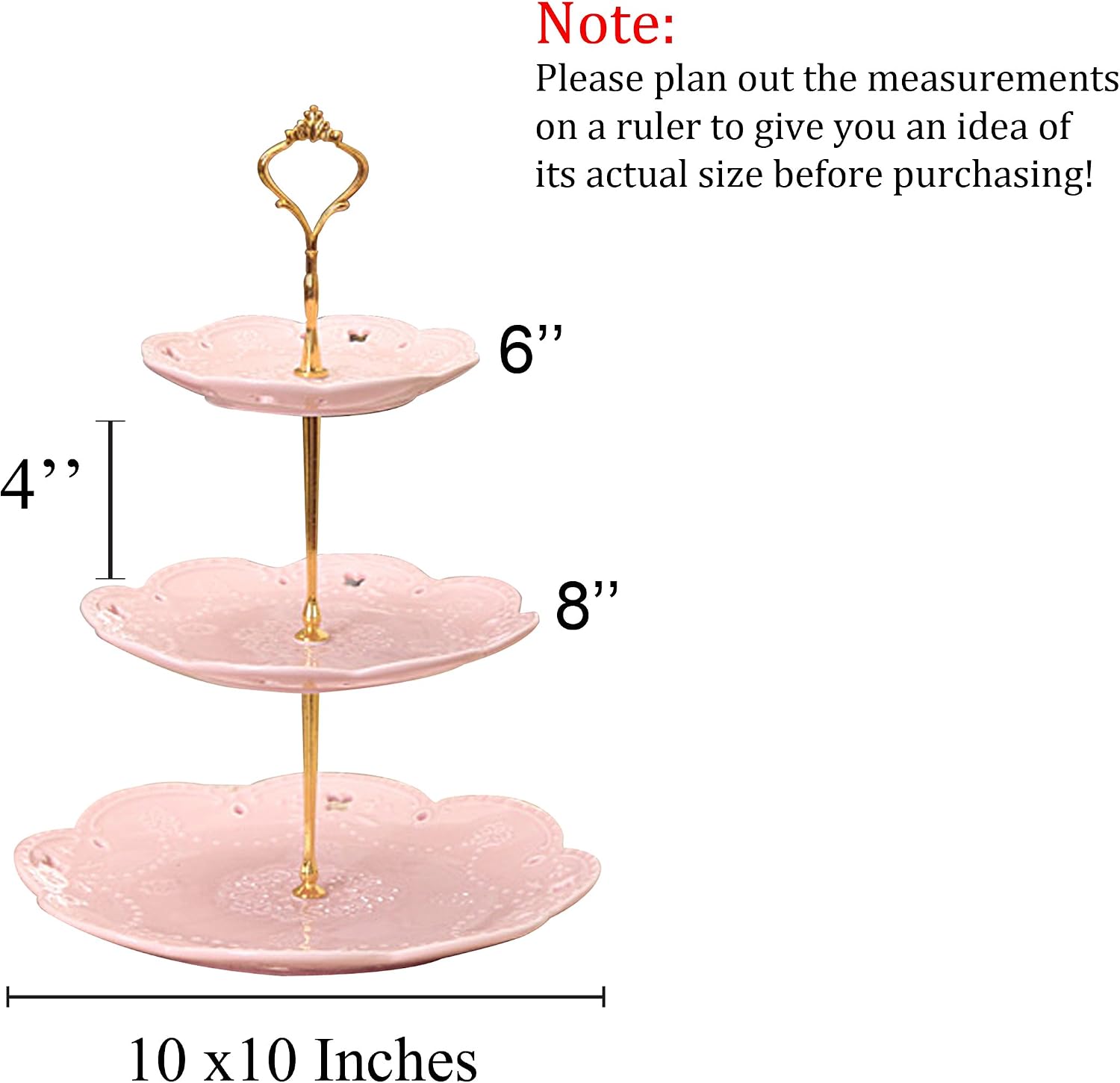 Jusalpha 3-Tier Pink Porcelain Cake Stand/Cupcake Stand/Dessert Stand/Tea Party Pastry Serving Platter/Food Display, Stand, Comes in a Gift Box- Free Sugar Tong, Pink