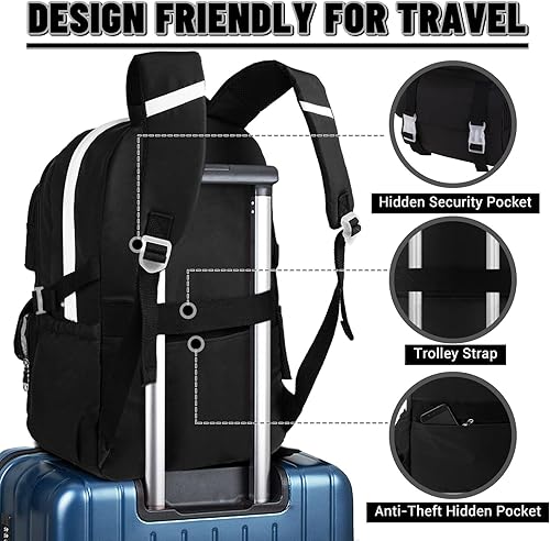 Miniatura 6 de SCIONE Mochilas para adolescentes y niñas, mochila negra para laptop, estudiantes de secundaria, escuela, universidad, mochila de viaje para mujeres