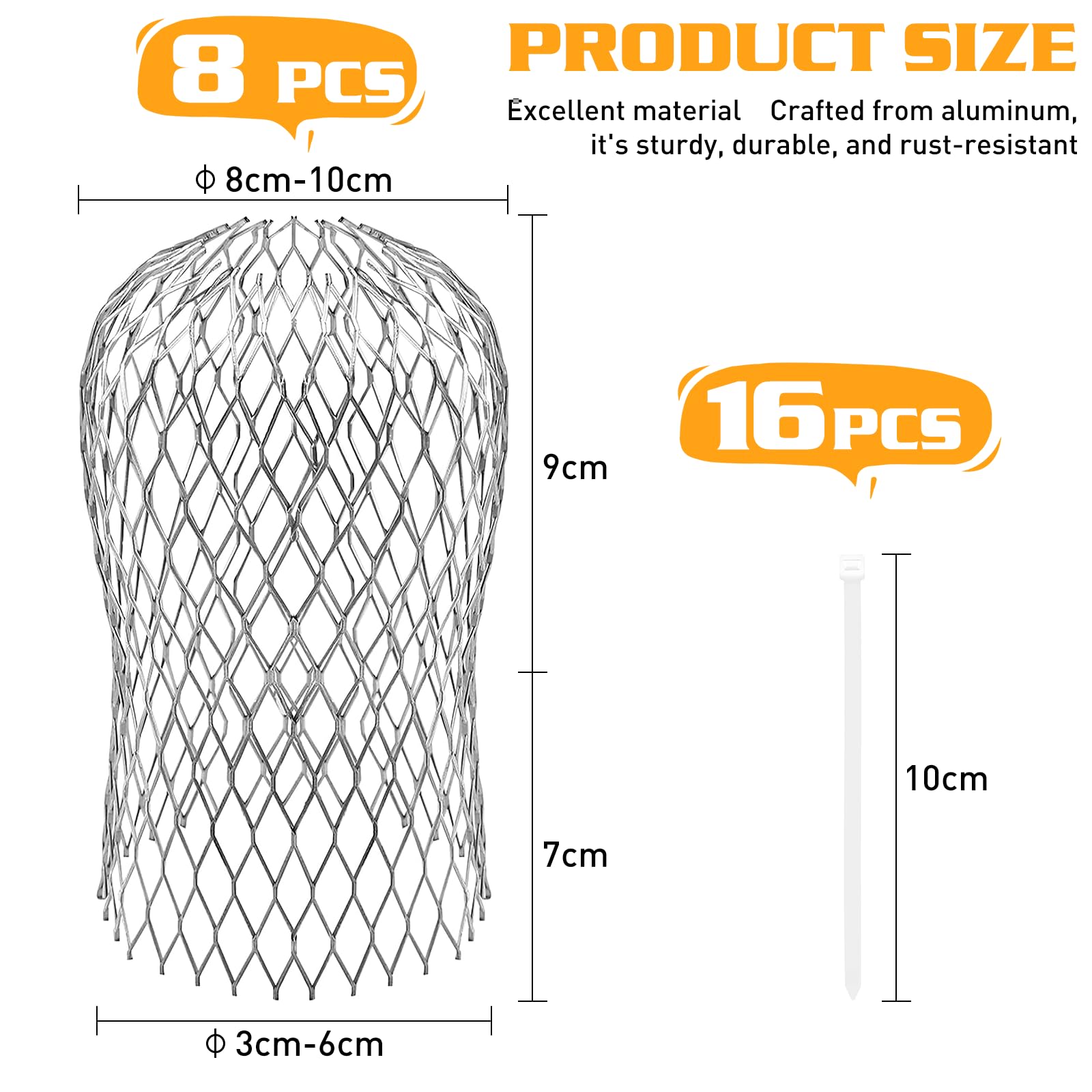 Zorplex Set di 4 Protezioni per Grondaia in Alluminio, Griglie Estensibili per Pluviali Ø 3–15 cm, Filtro Antifoglie e Detriti, Facile da Installare per Tubi di Scolo e Gr (4, Bianco)