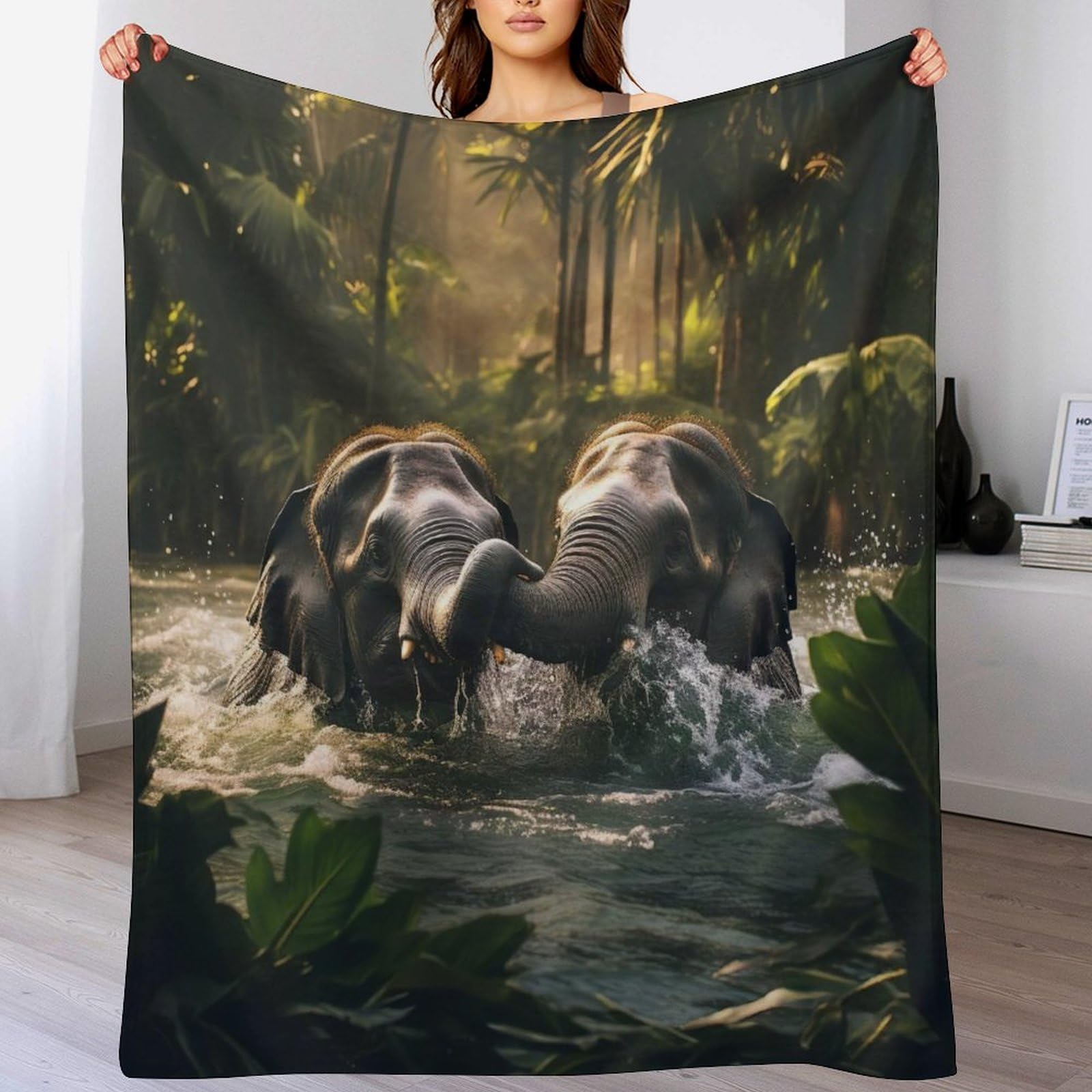 Couverture en flannel éléphant douce pour canapé et lit 130x180cm