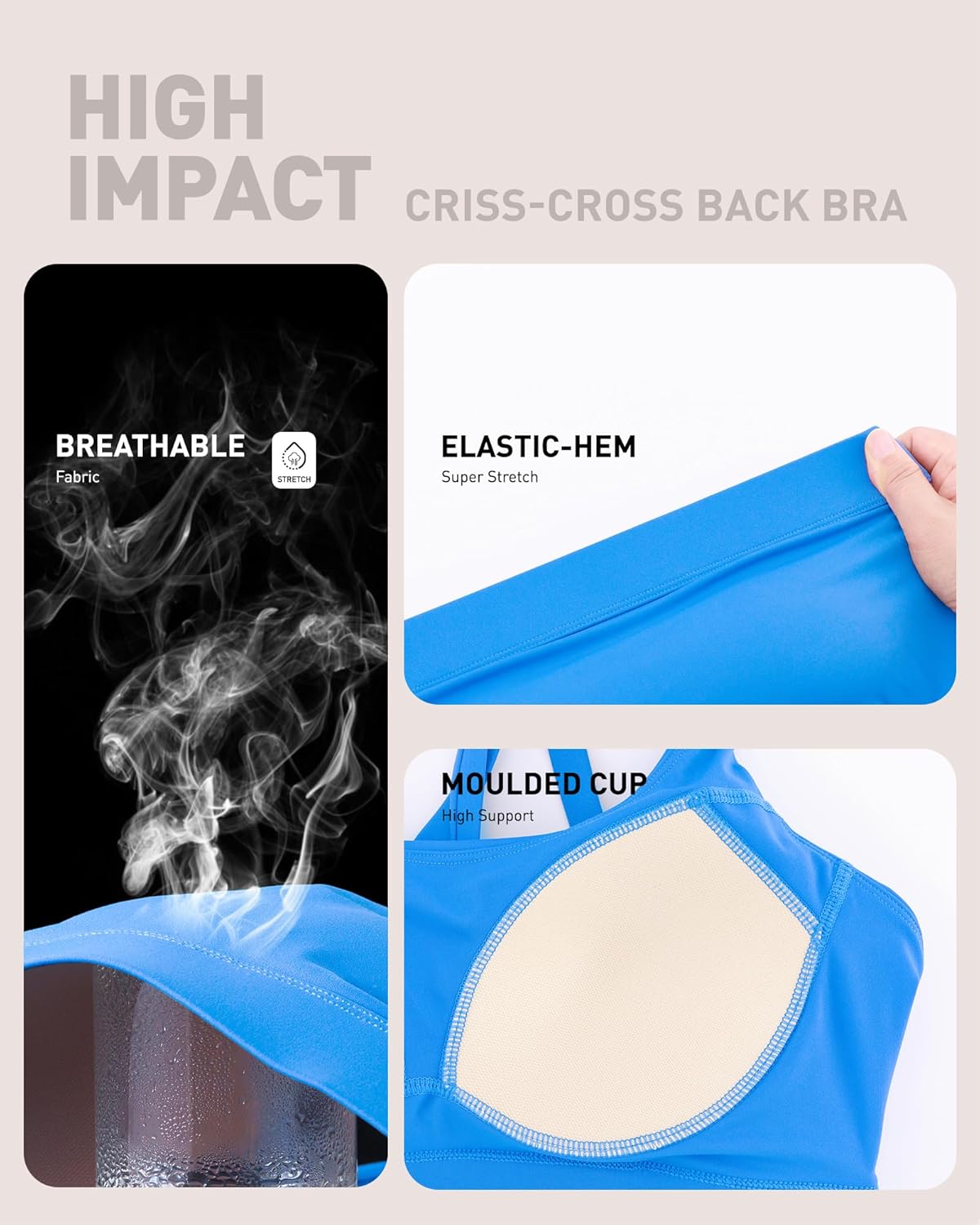 RUNNING GIRL High Impact Sports Bras for Women - Scoop Neck Strappy Sports Bra High Support Moulded Cup Workout Bra - Image 2