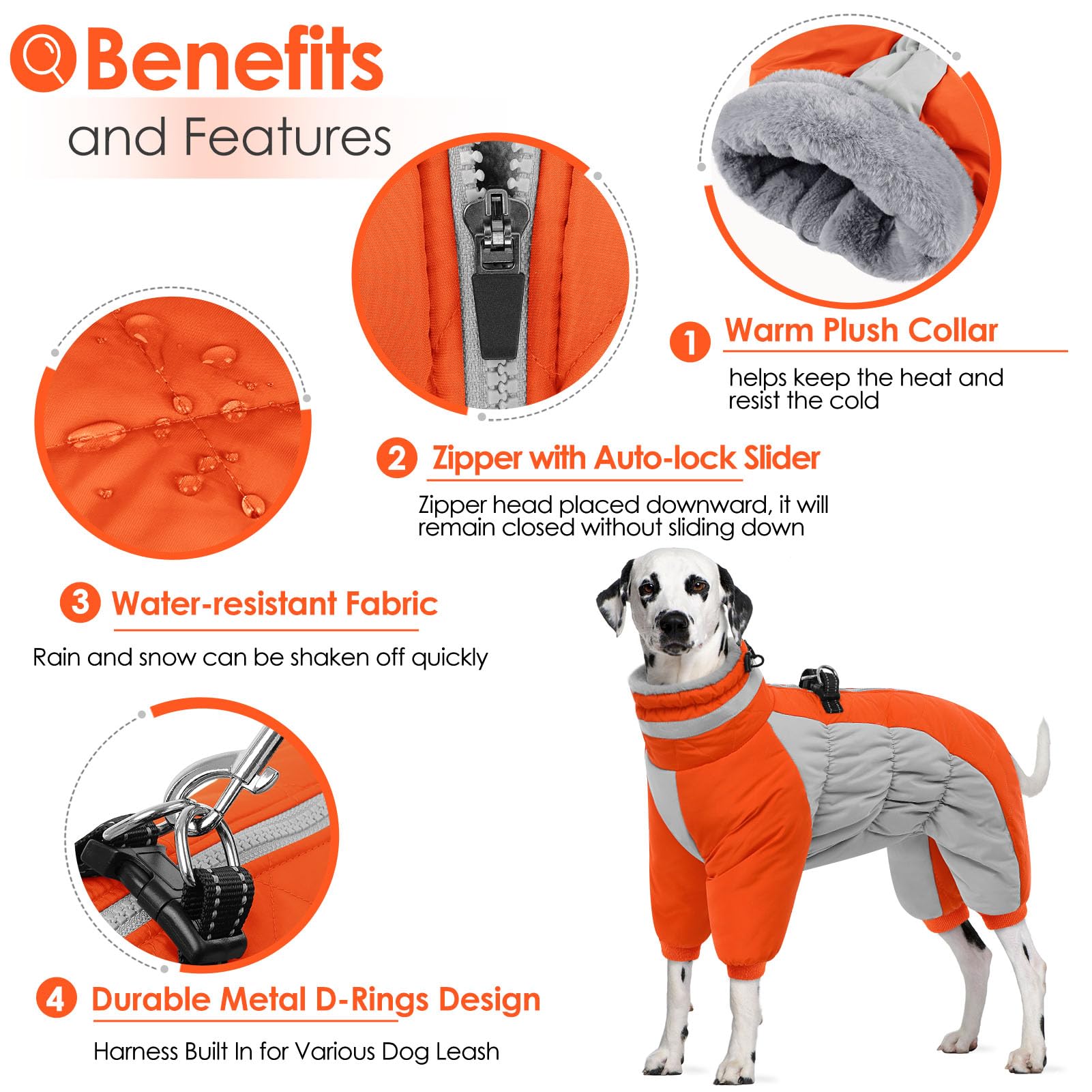 AOFITEE Cappotto per cani caldo per l'inverno, antivento per cani, con imbracatura integrata, a collo alto riflettente, giacca invernale da neve, per animali domestici di taglia piccola, media e